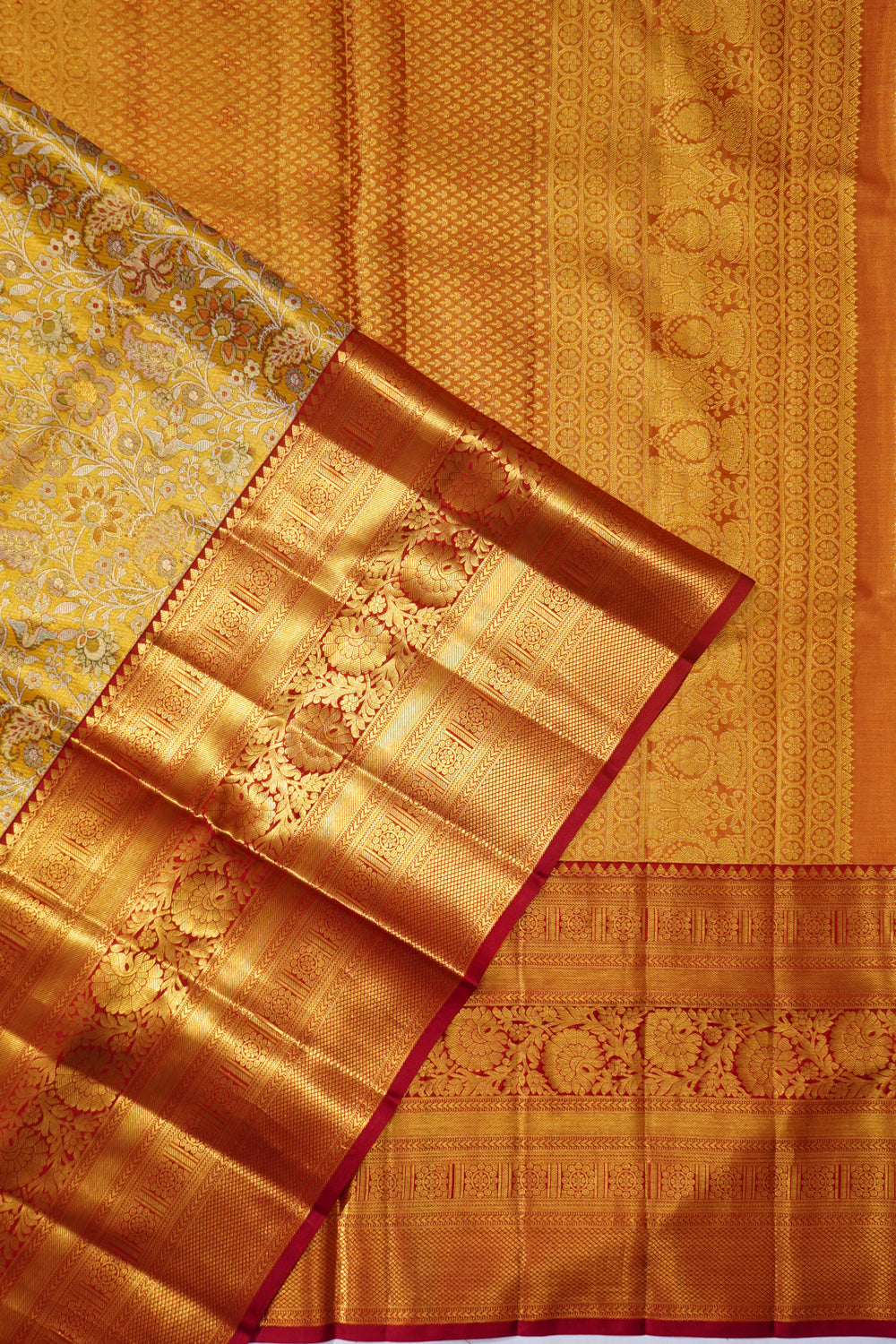Kanchipuram Silk Tissue Brocade Yellow Saree