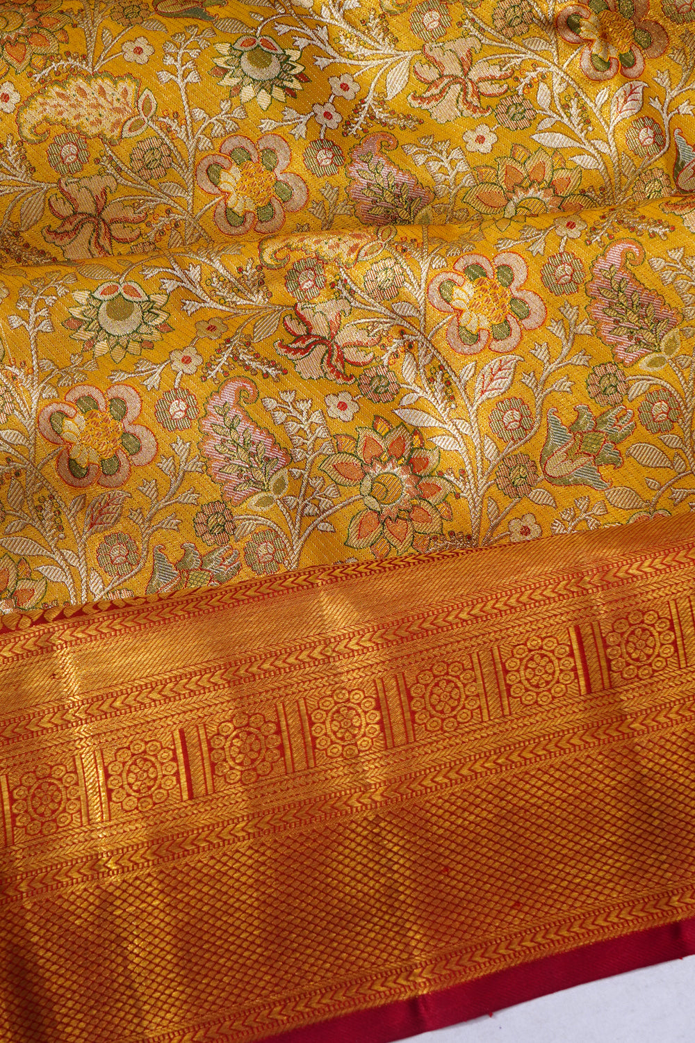 Kanchipuram Silk Tissue Brocade Yellow Saree