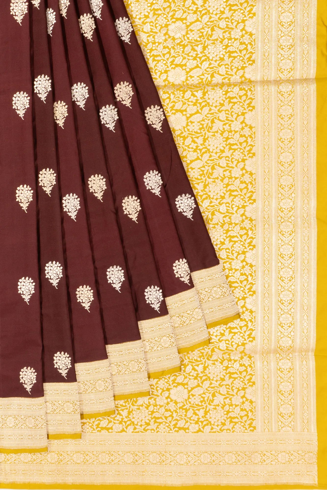 Banarasi Satin Butta Brown Saree