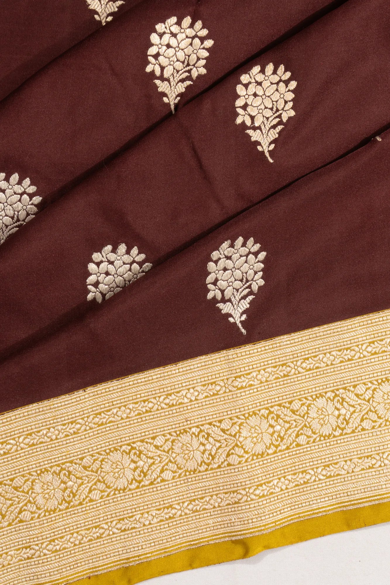 Banarasi Satin Butta Brown Saree