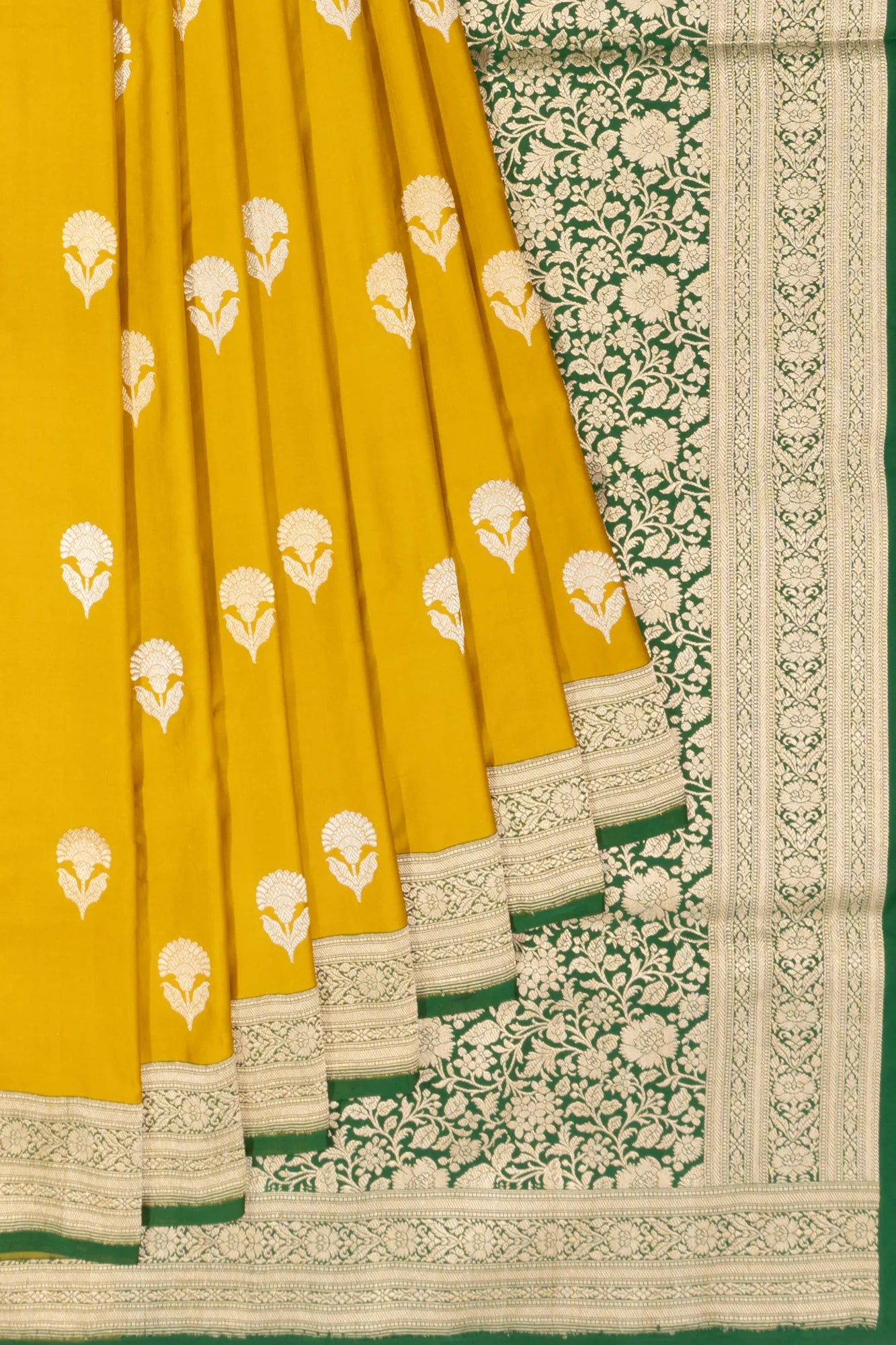 Banarasi Satin Butta Mehendi Green Saree