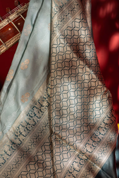 Banarasi Satin Brocade Powder Blue Saree