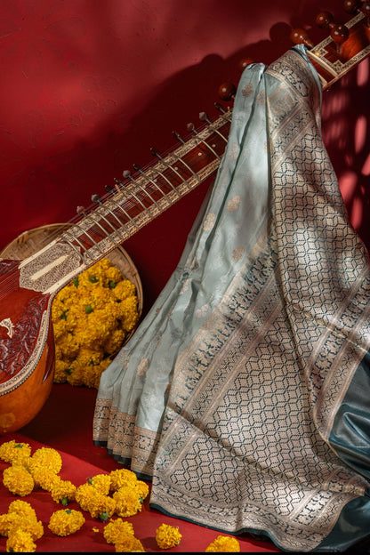 Banarasi Satin Brocade Powder Blue Saree