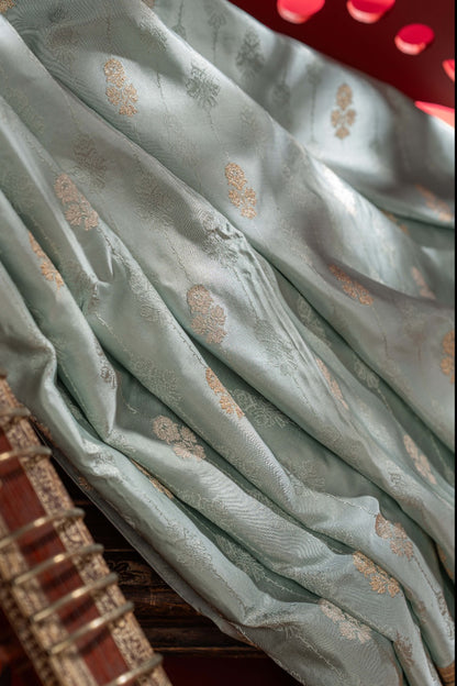 Banarasi Satin Brocade Powder Blue Saree