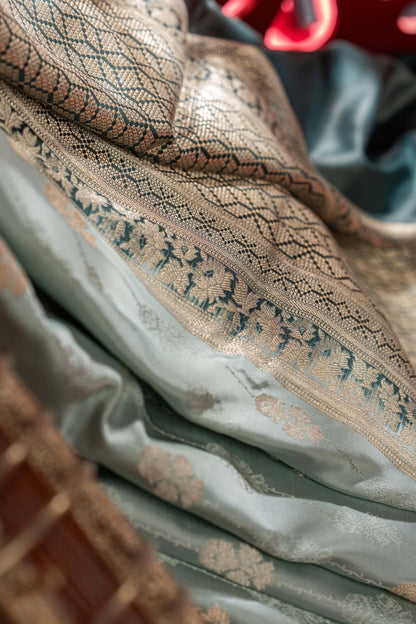 Banarasi Satin Brocade Powder Blue Saree
