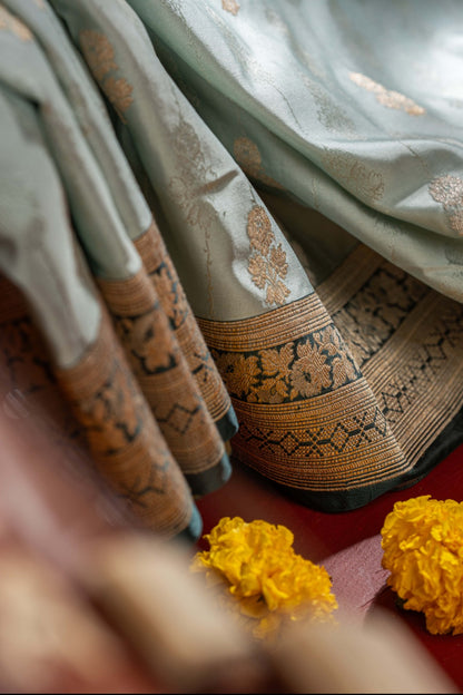 Banarasi Satin Brocade Powder Blue Saree