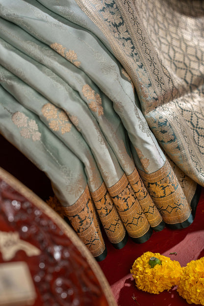 Banarasi Satin Brocade Powder Blue Saree