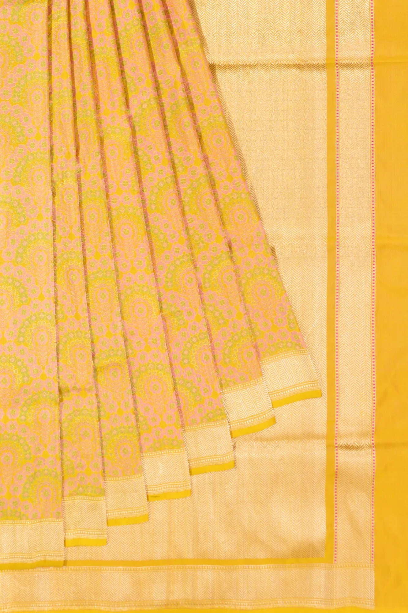 Banarasi Satin Brocade Yellow Saree