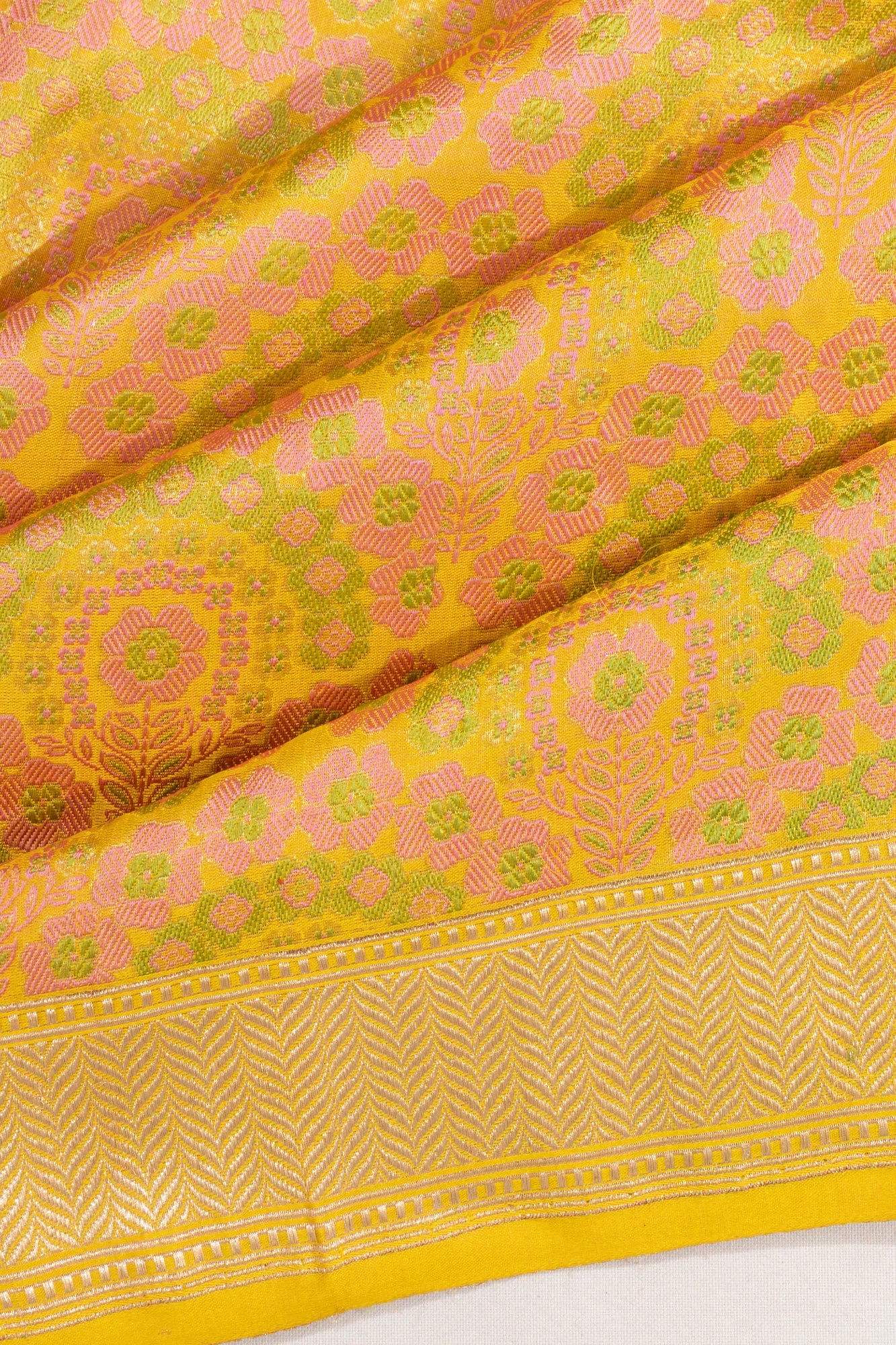 Banarasi Satin Brocade Yellow Saree