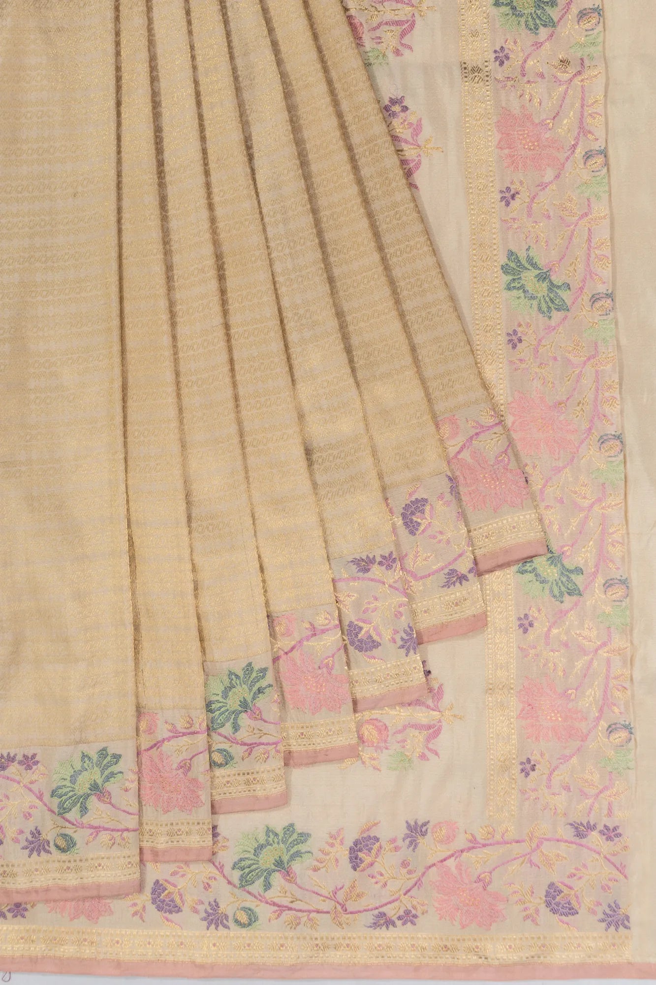 Banarasi Silk Brocade Beige Saree With Meenakari Border