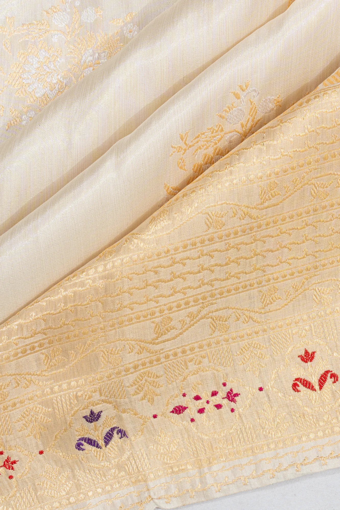 Banarasi Silk Butta Off White Saree