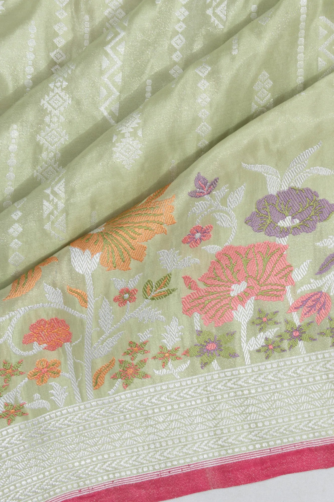 Banarasi Silk Brocade Pista Green Saree