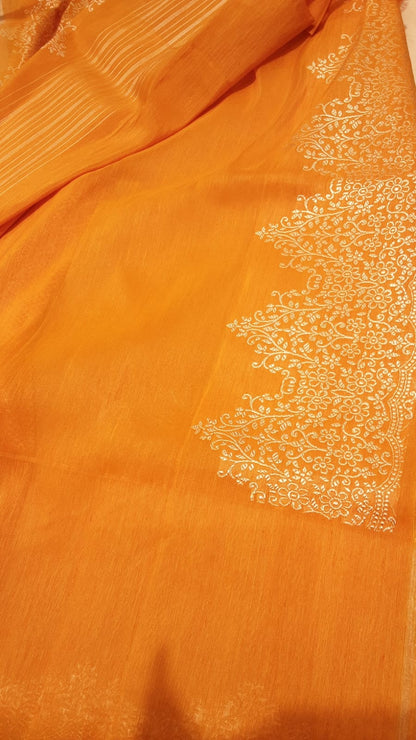 Banarasi Kora Organza Butta Off White Saree With Linen Border