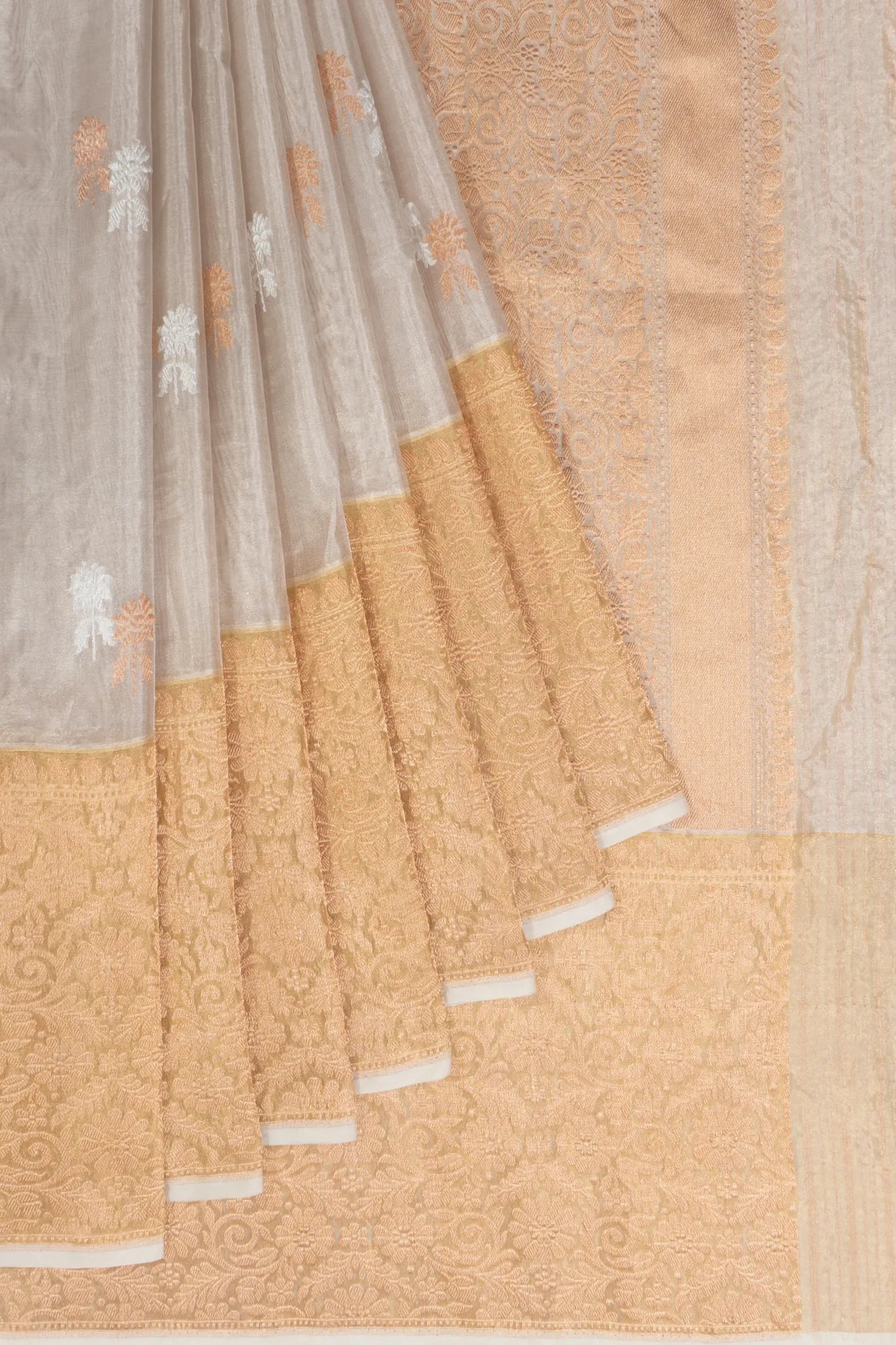 Banarasi Kora Organza Tissue Butta Silver Saree