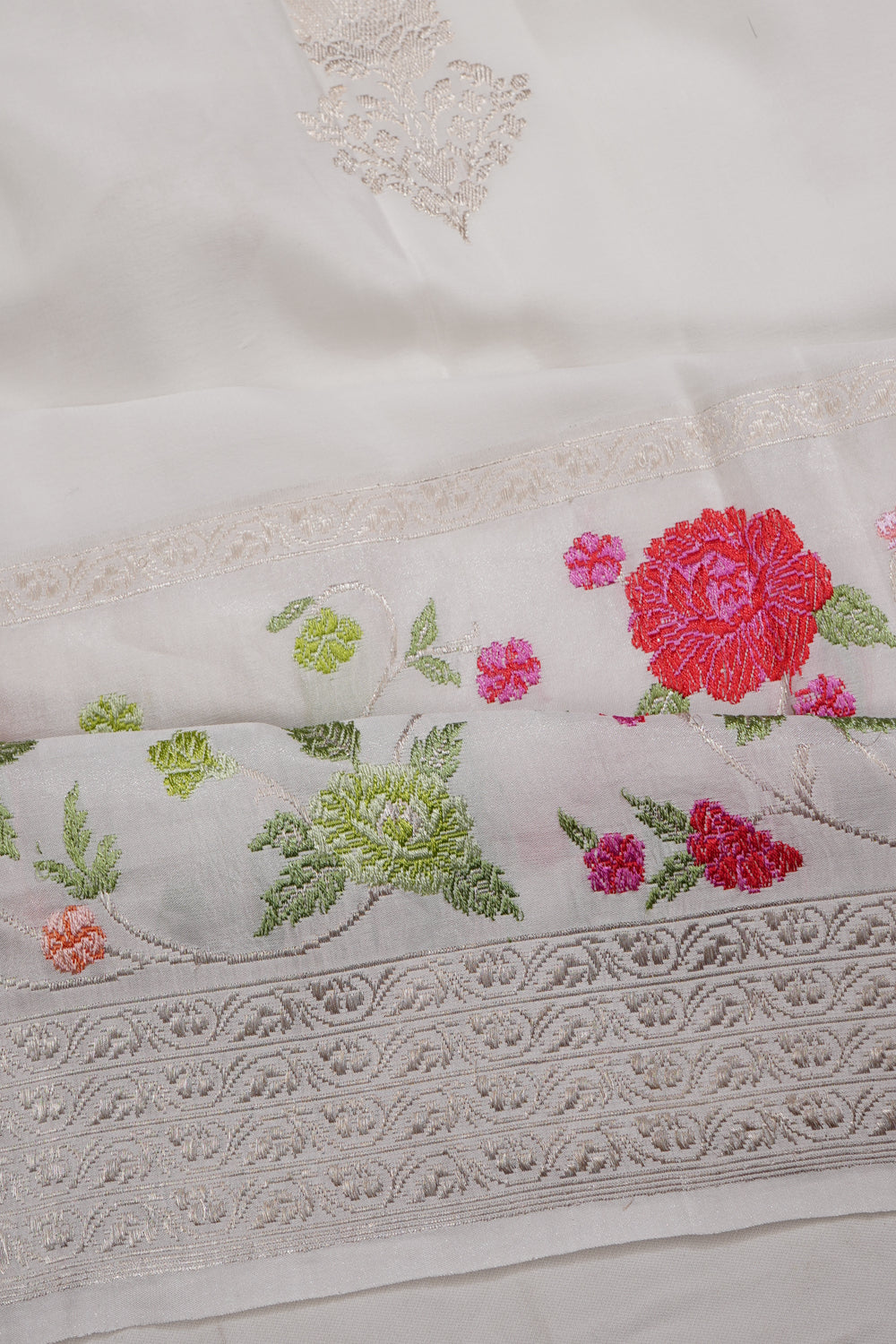 Banarasi Georgette Kadwa Butta White Saree