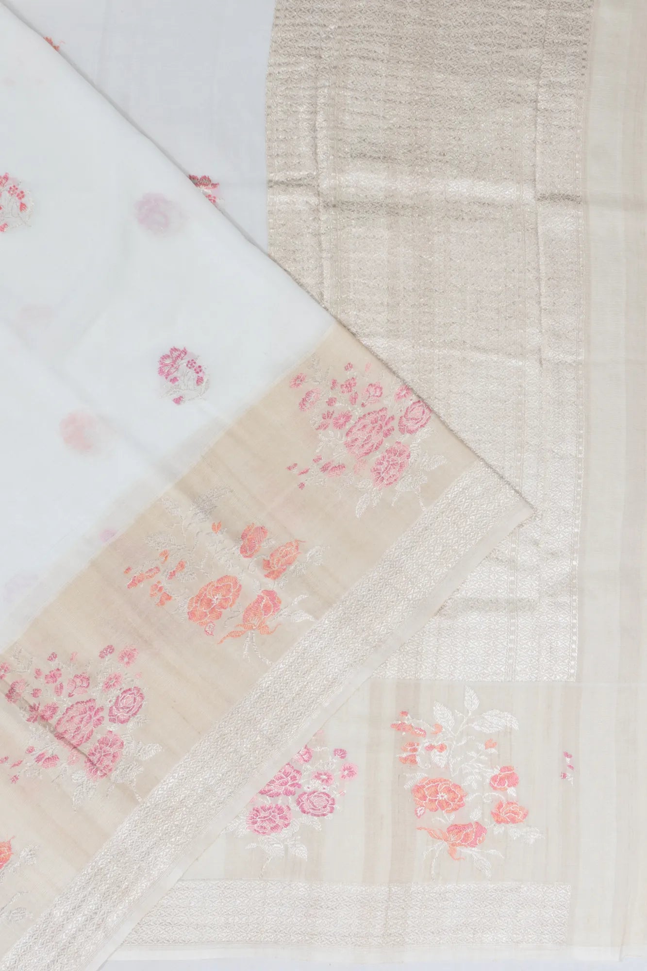 Banarasi Tussar Georgette Butta White Saree