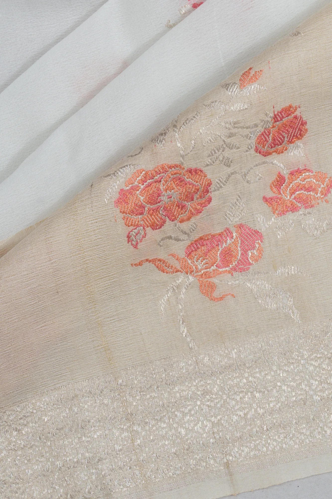 Banarasi Tussar Georgette Butta White Saree