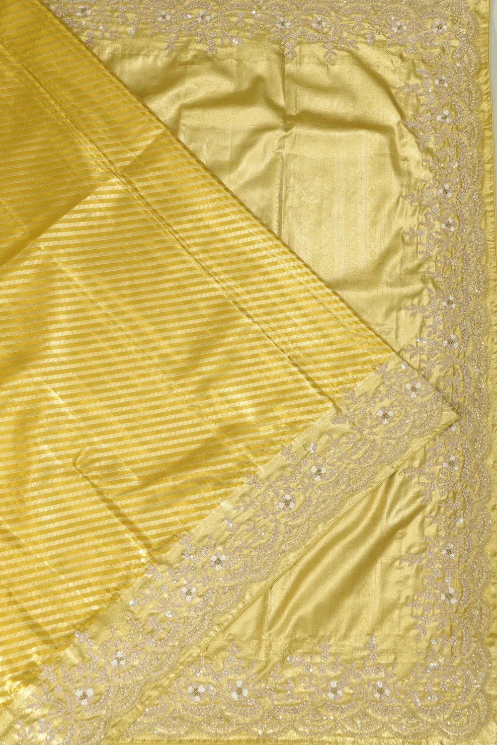 Kanchipuram Silk Tissue Brocade Gold Saree With Zardosi Work