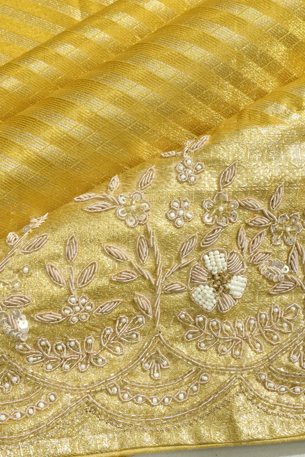Kanchipuram Silk Tissue Brocade Gold Saree With Zardosi Work