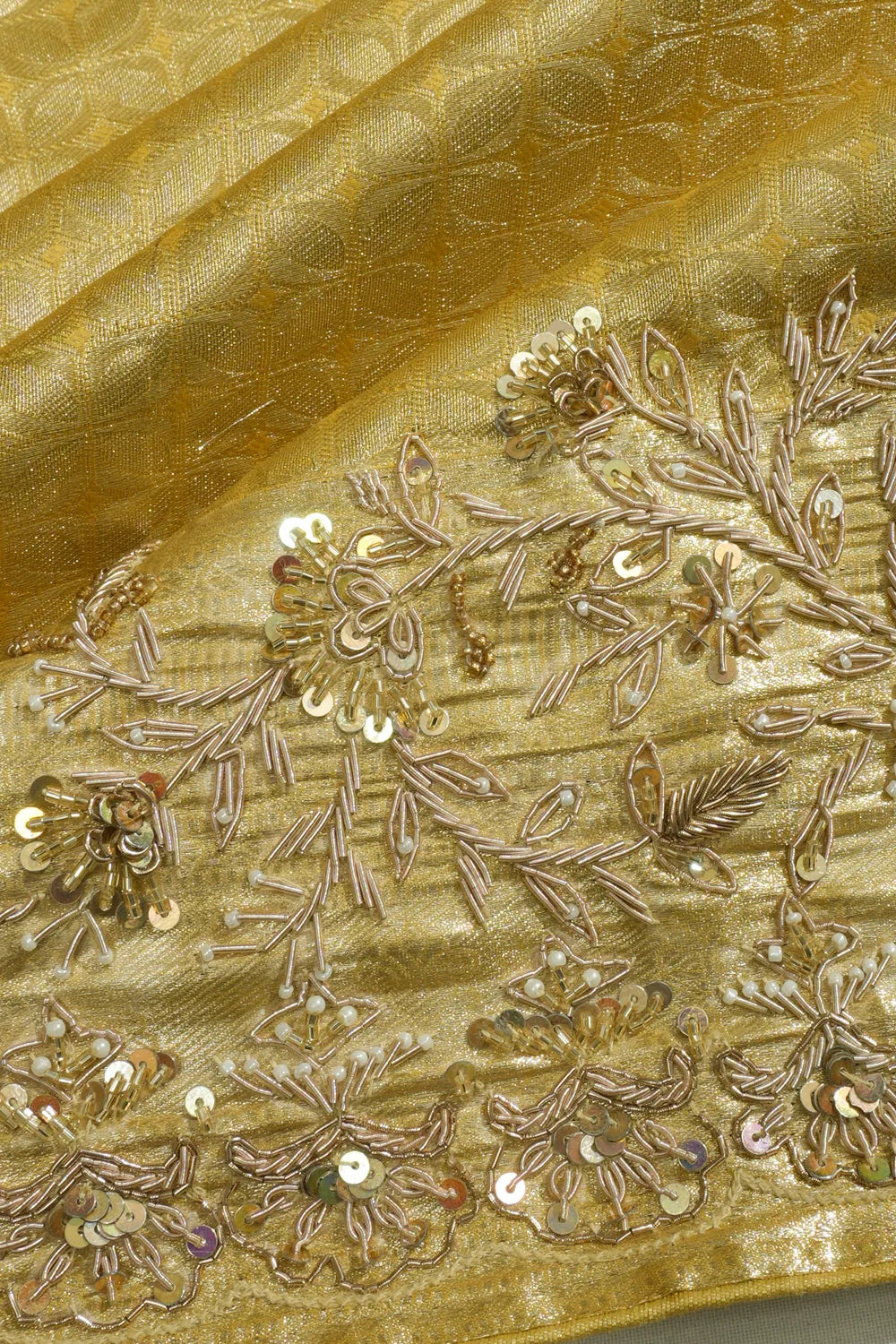 Kanchipuram Silk Tissue Brocade Gold Saree With Zardosi Work