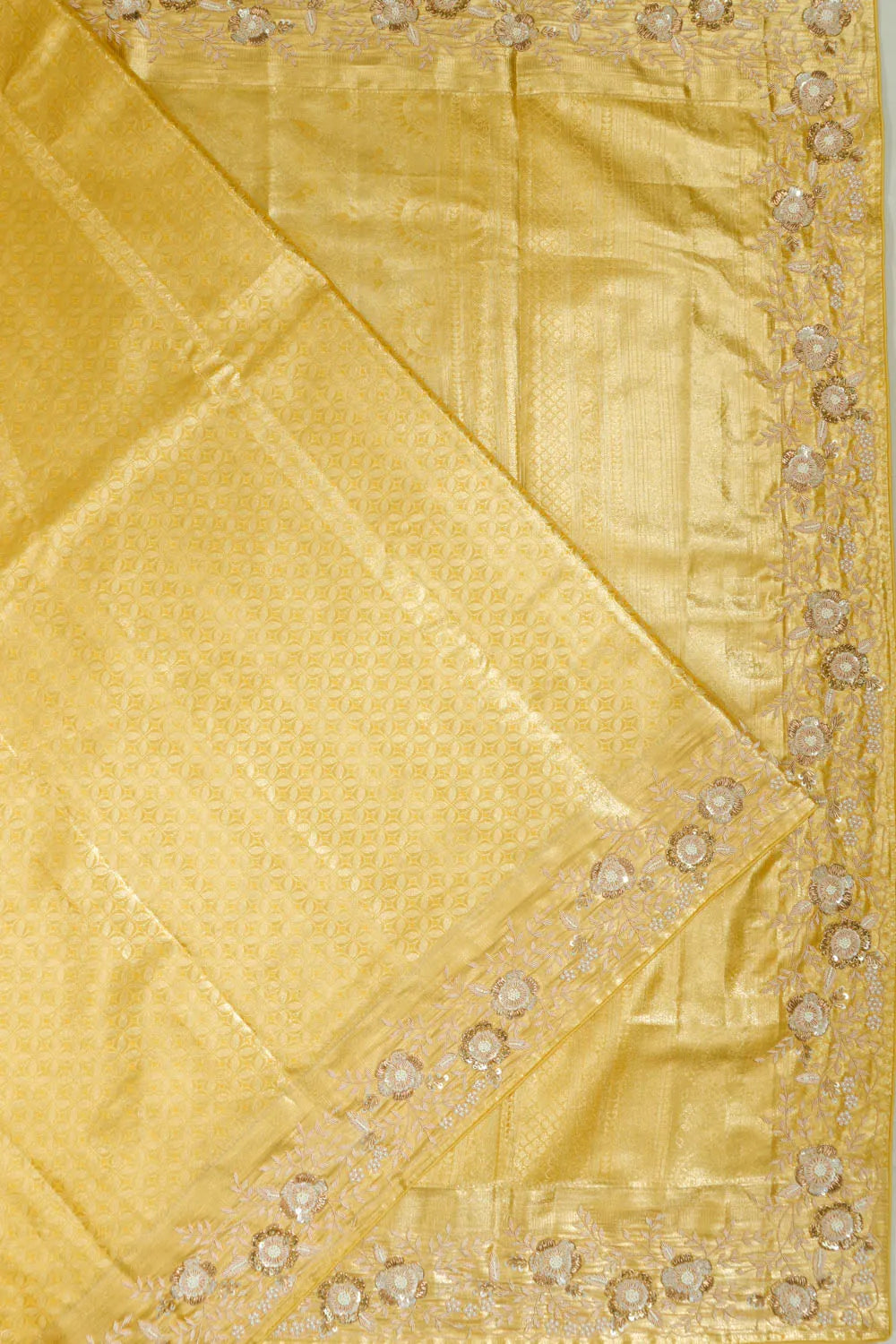 Kanchipuram Silk Tissue Brocade Gold Saree With Zardosi Work