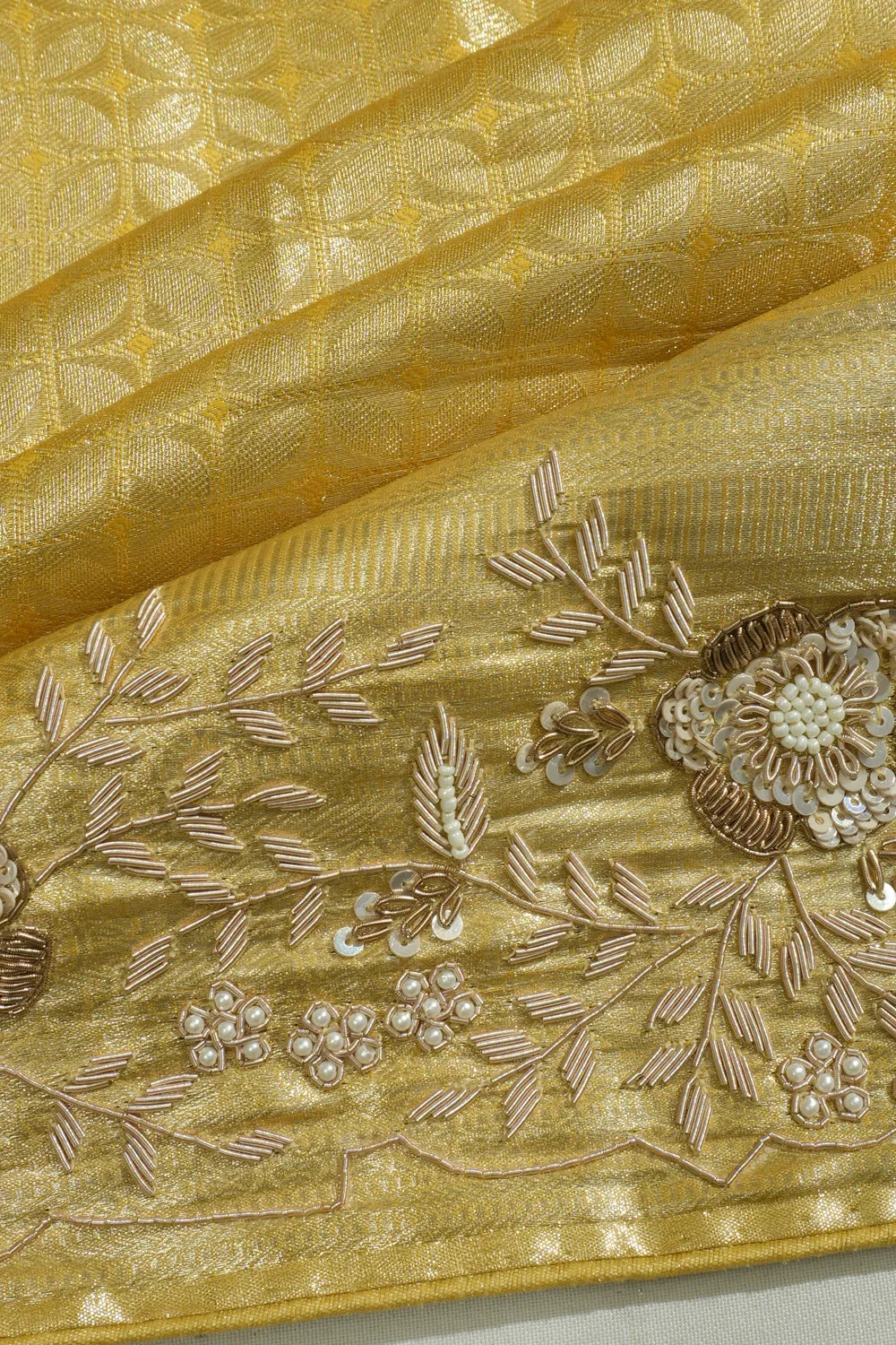 Kanchipuram Silk Tissue Brocade Gold Saree With Zardosi Work