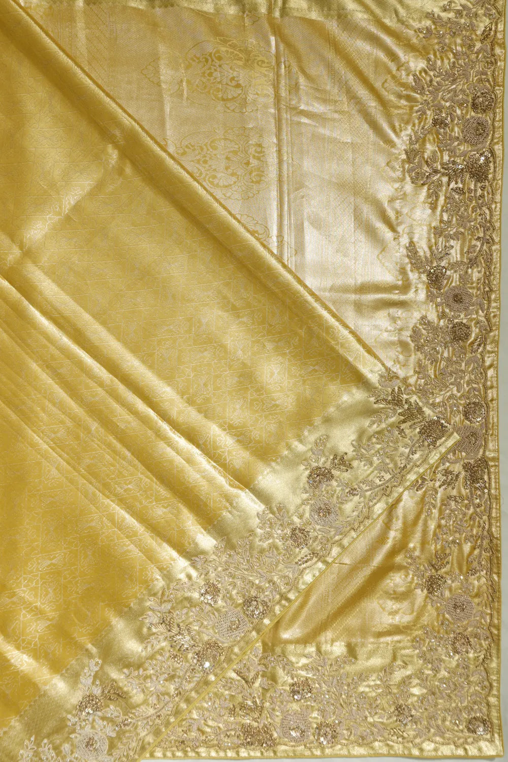 Kanchipuram Silk Tissue Brocade Gold Saree With Zardosi Work