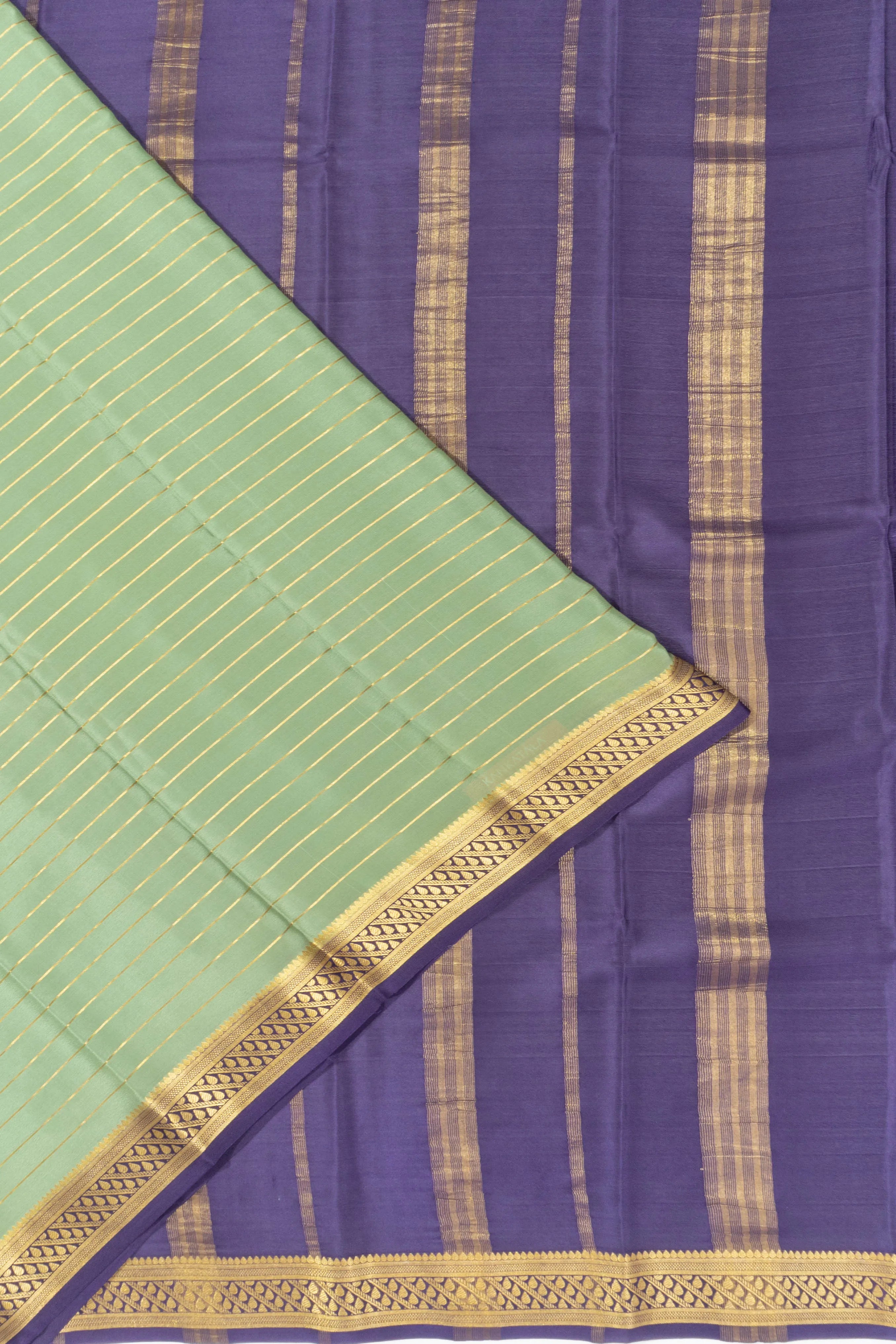 Mysore Silk Horizontal Lines Pista Green Saree