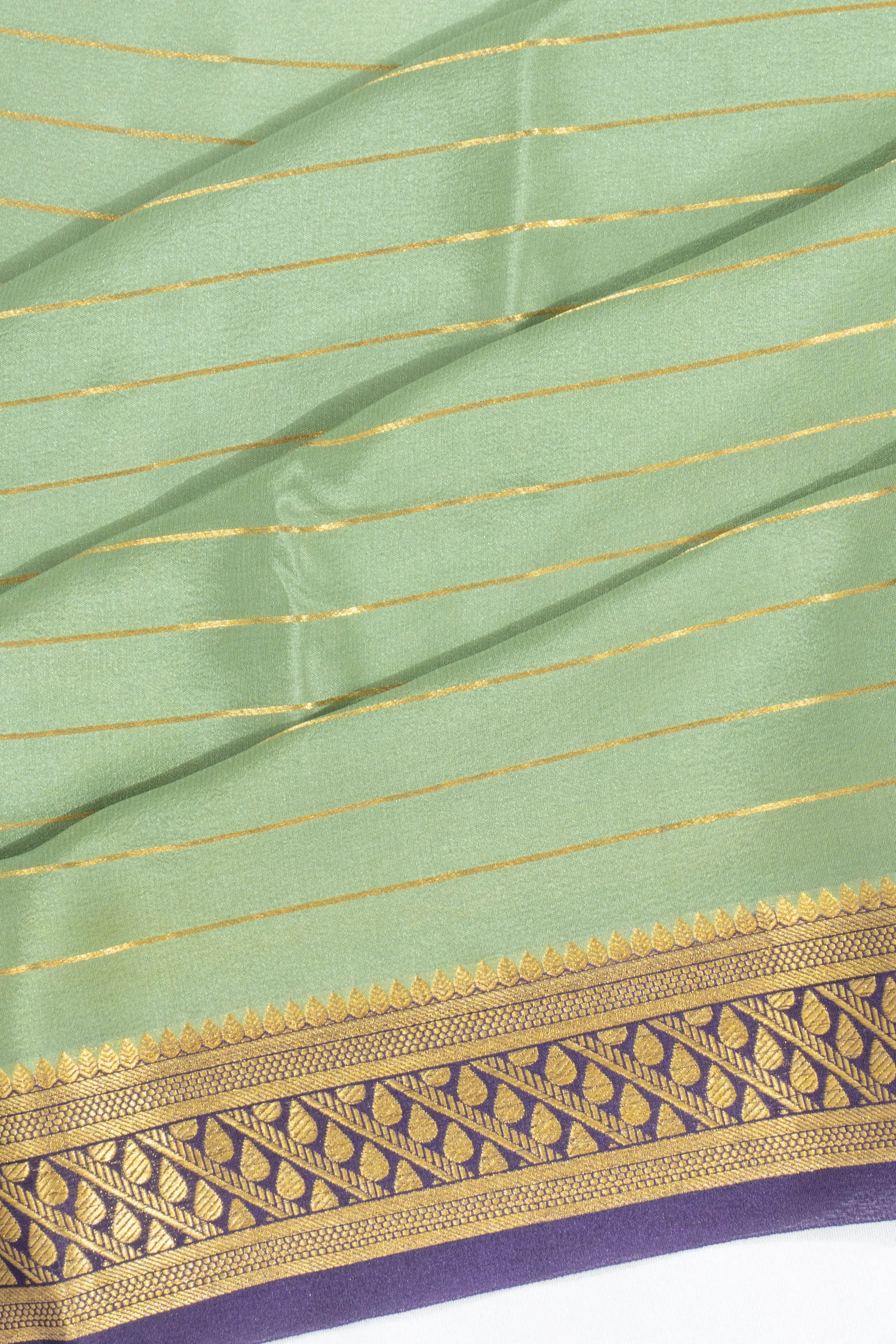 Mysore Silk Horizontal Lines Pista Green Saree
