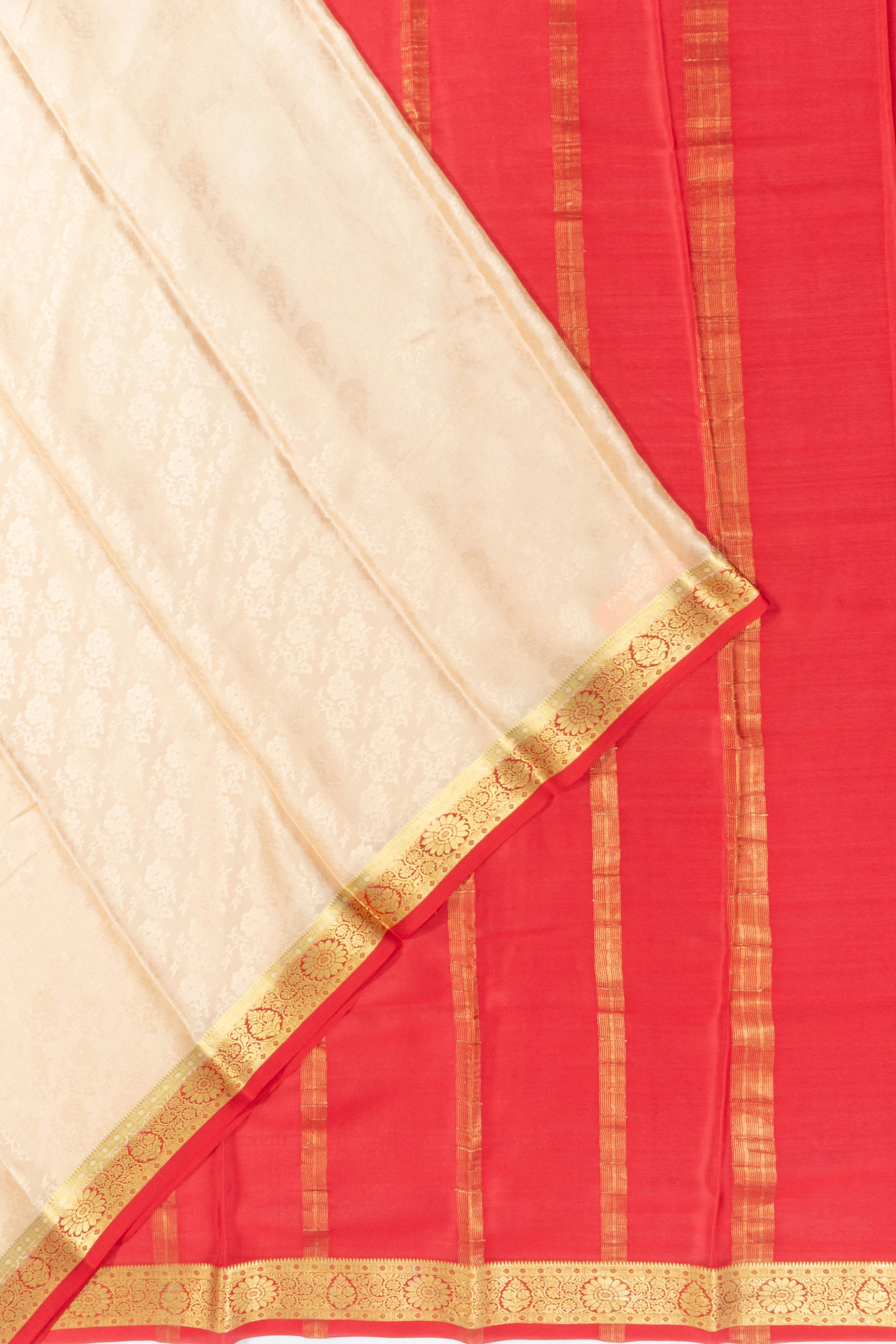 Mysore Silk Jacquard Jaal Cream Saree