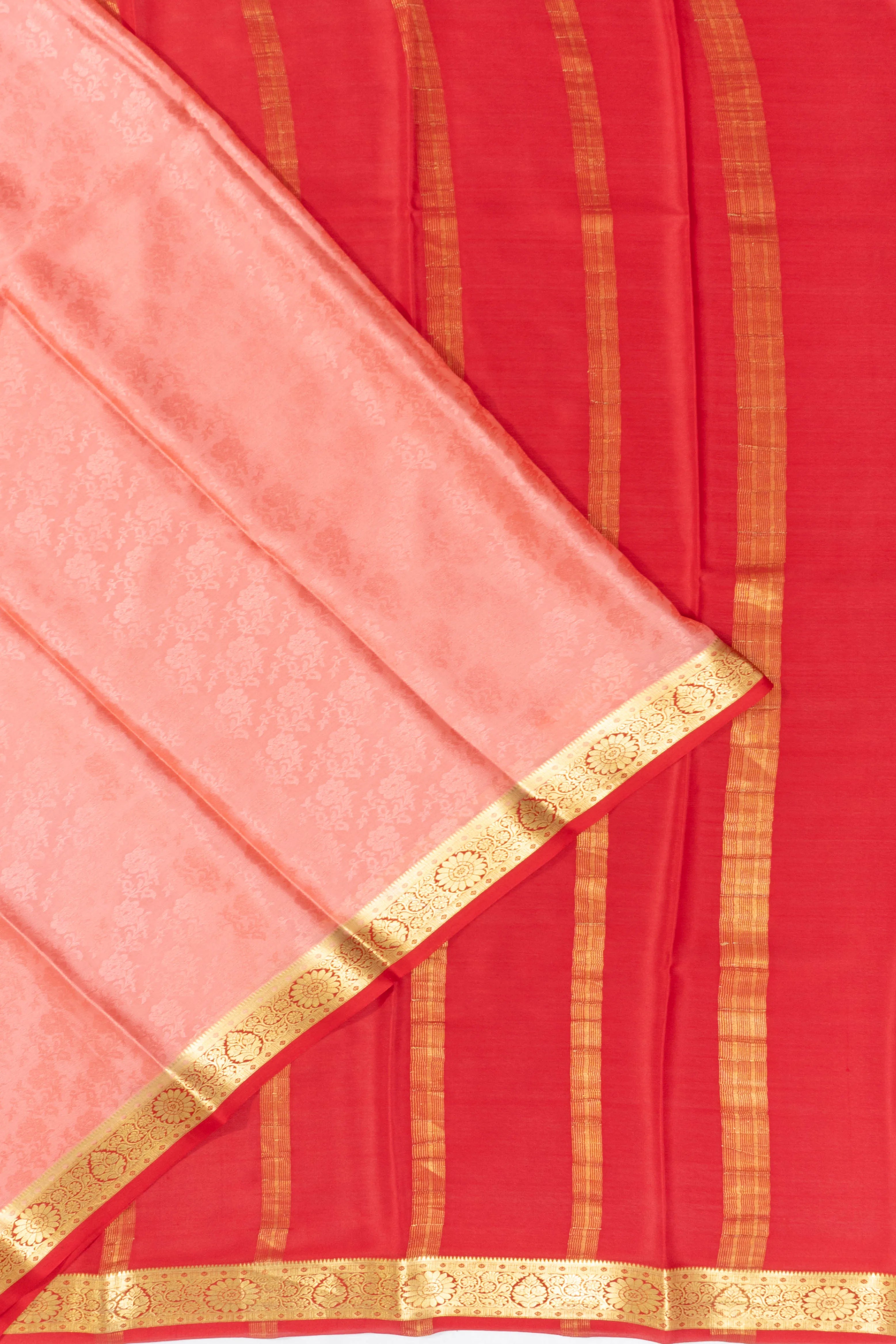 Mysore Silk Jacquard And Jaal Orange Saree