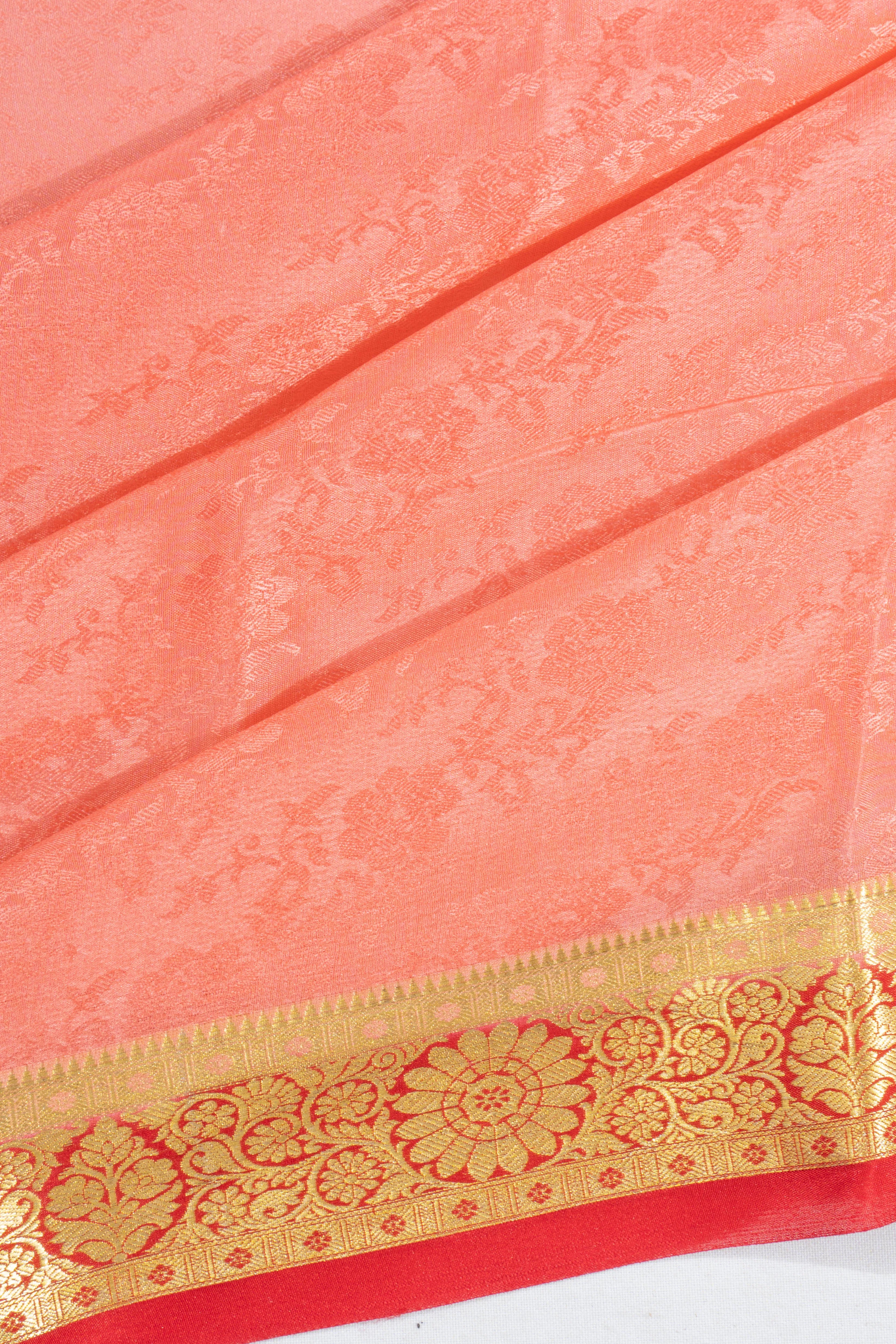 Mysore Silk Jacquard And Jaal Orange Saree