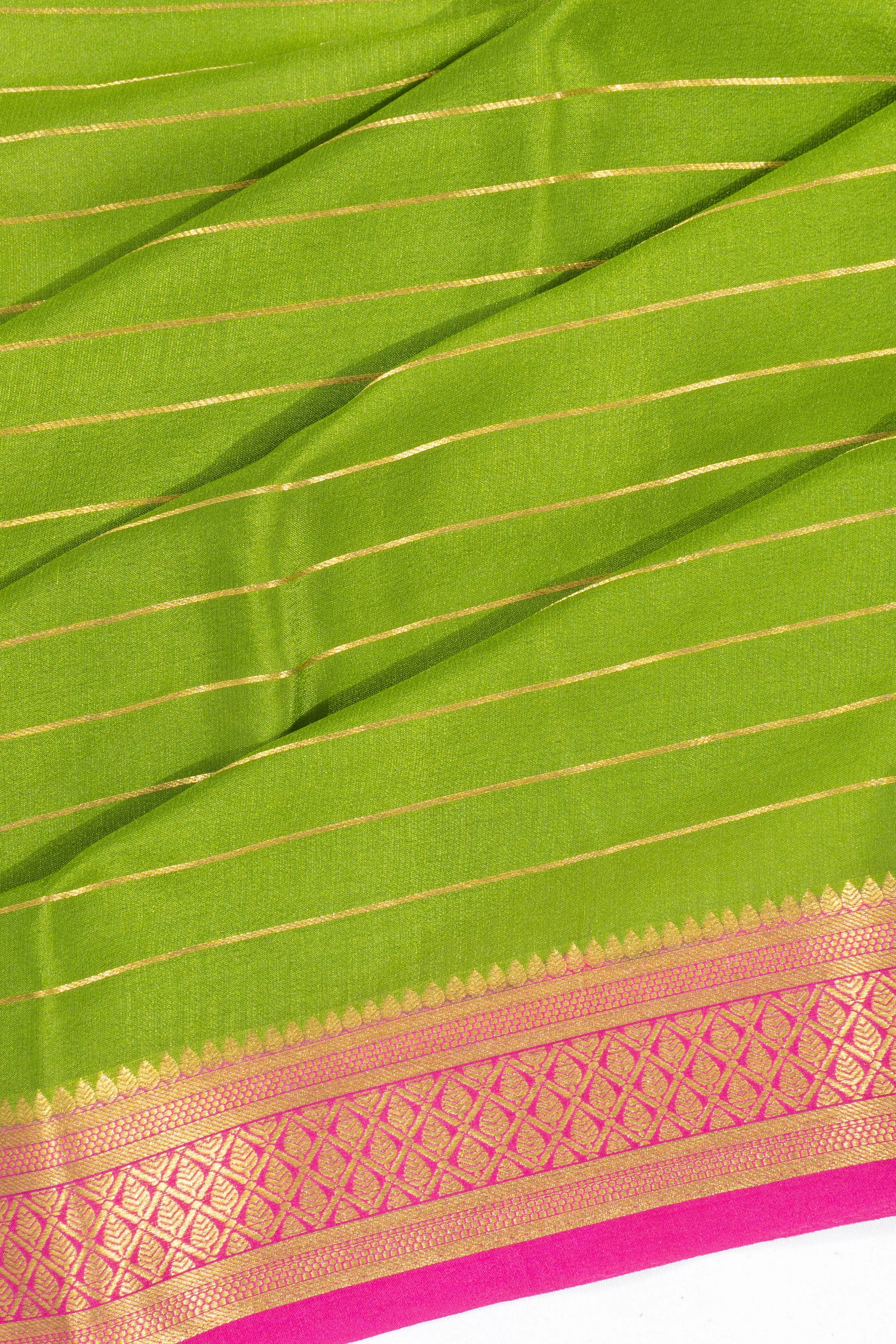 Mysore Silk Horizontal Lines Green Saree