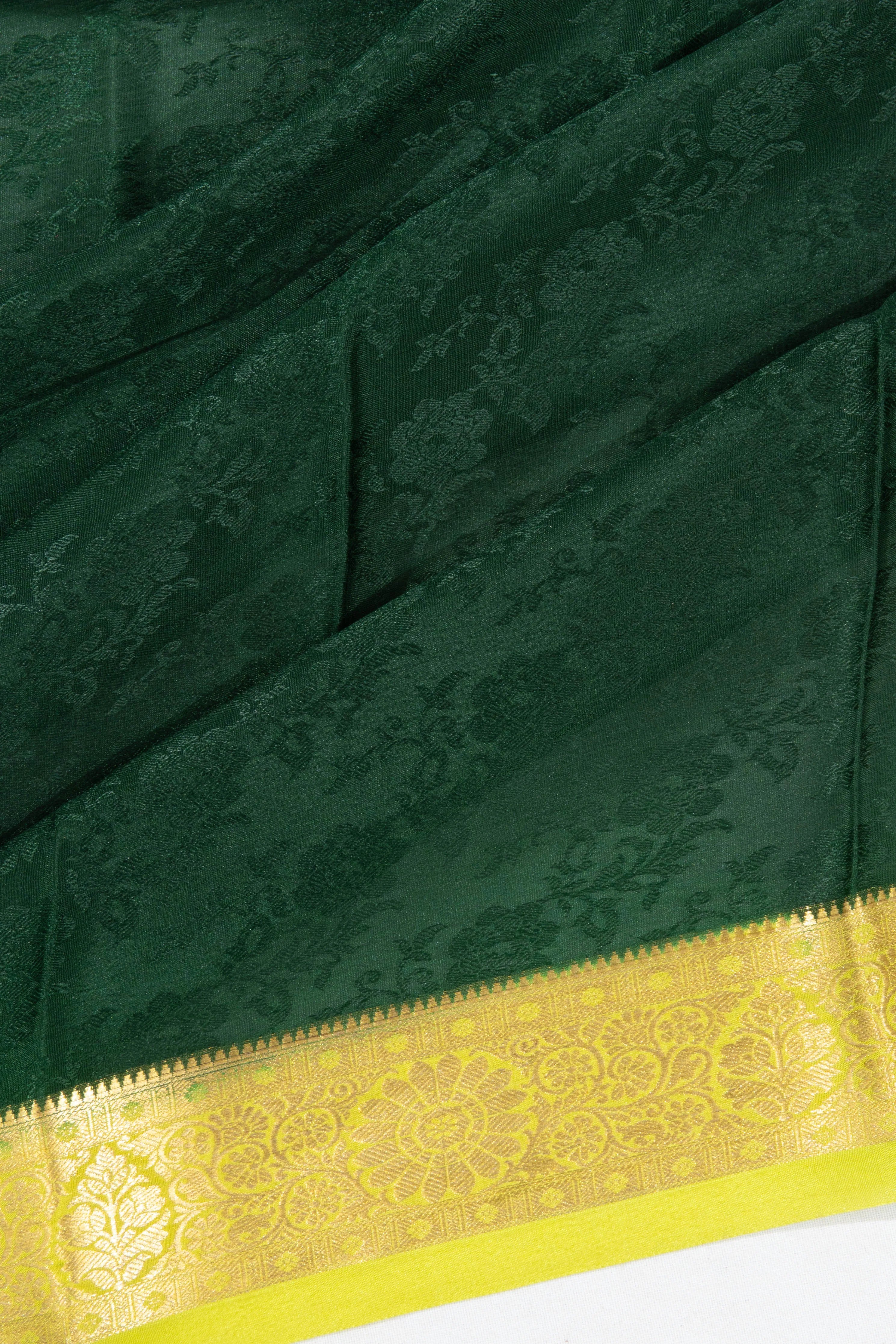 Mysore Silk Jacquard And Jaal Bottle Green Saree