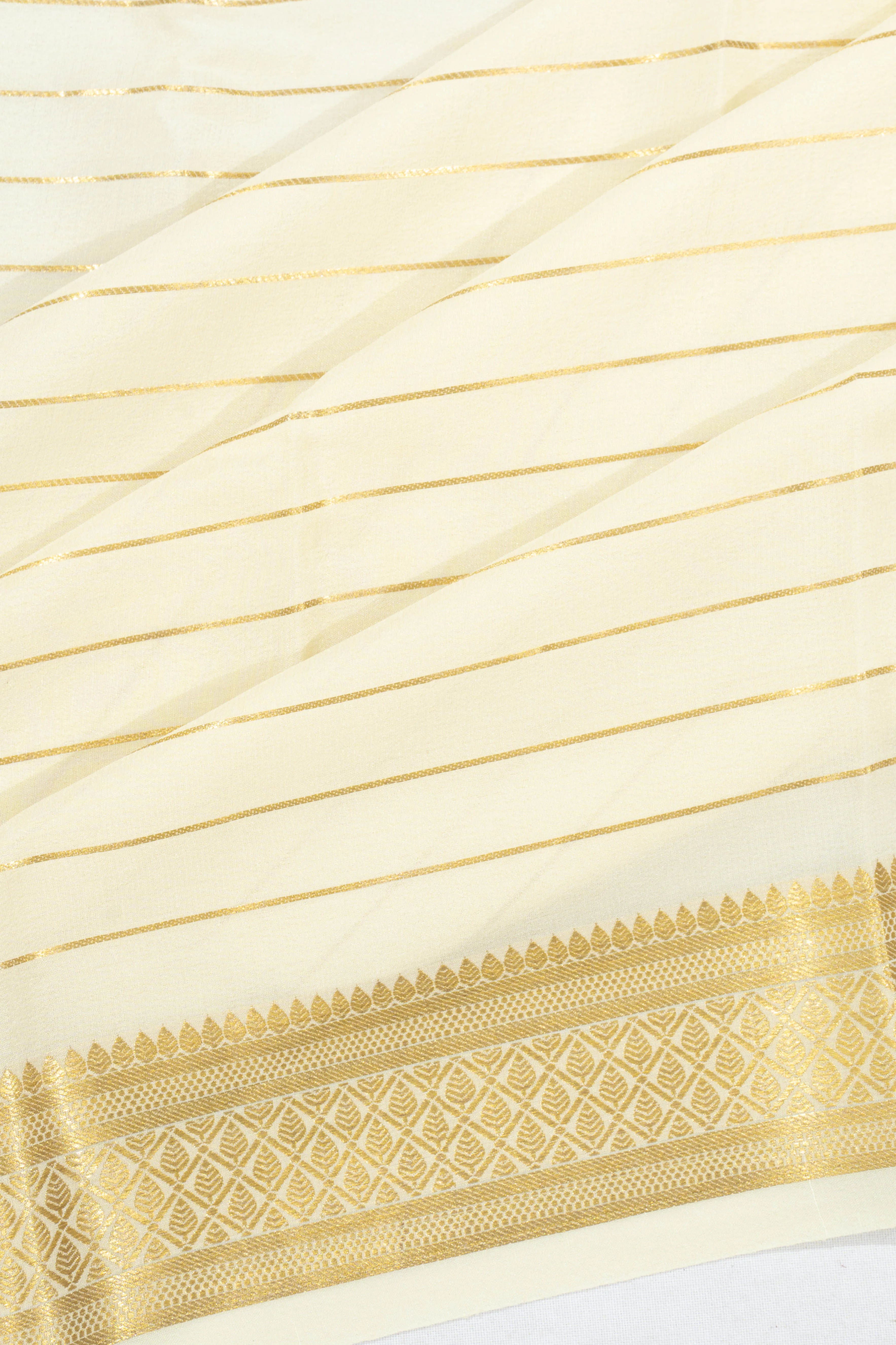 Mysore Silk Horizontal Lines Off-White Saree