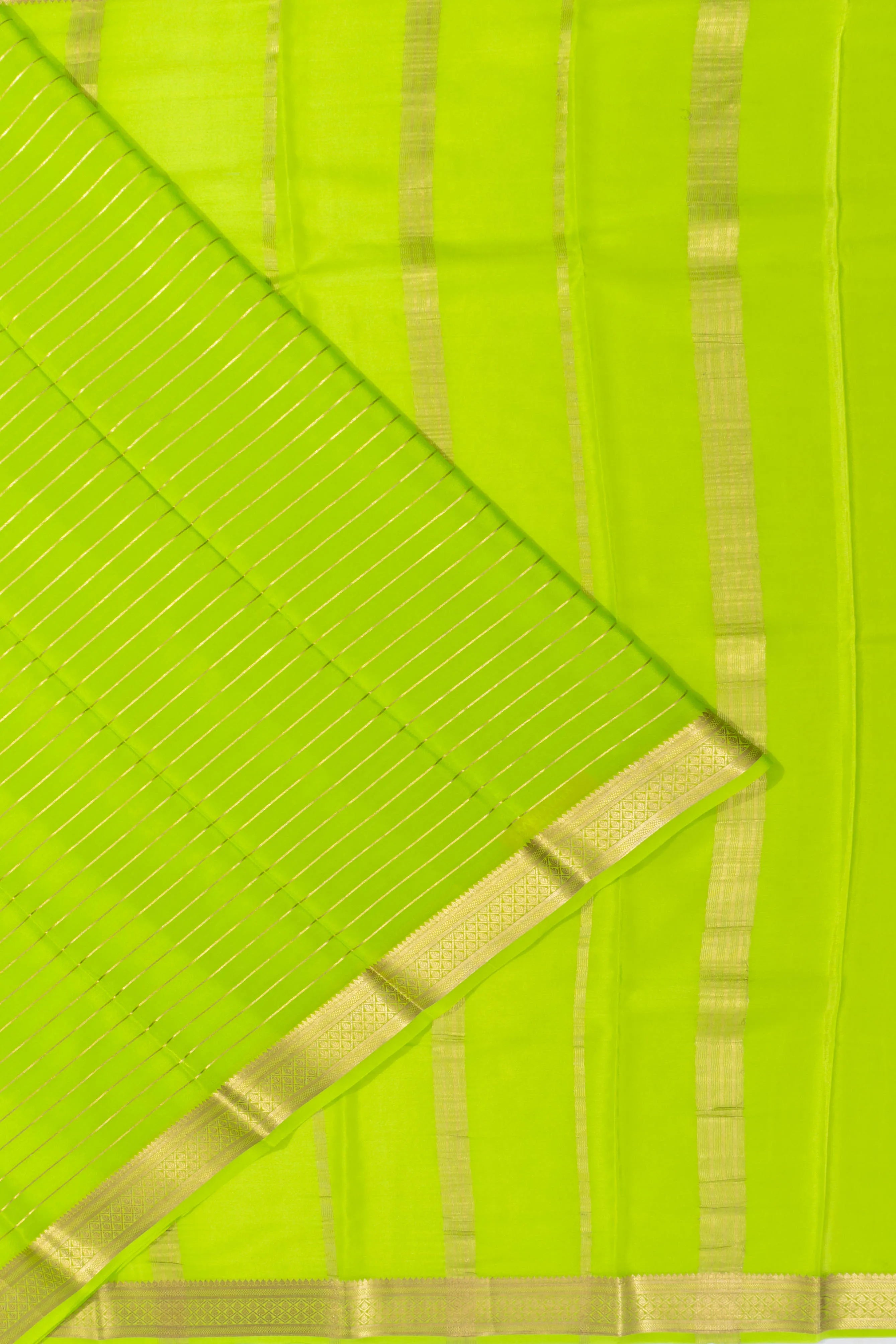 Mysore Silk Horizontal Lines Parrot Green Saree