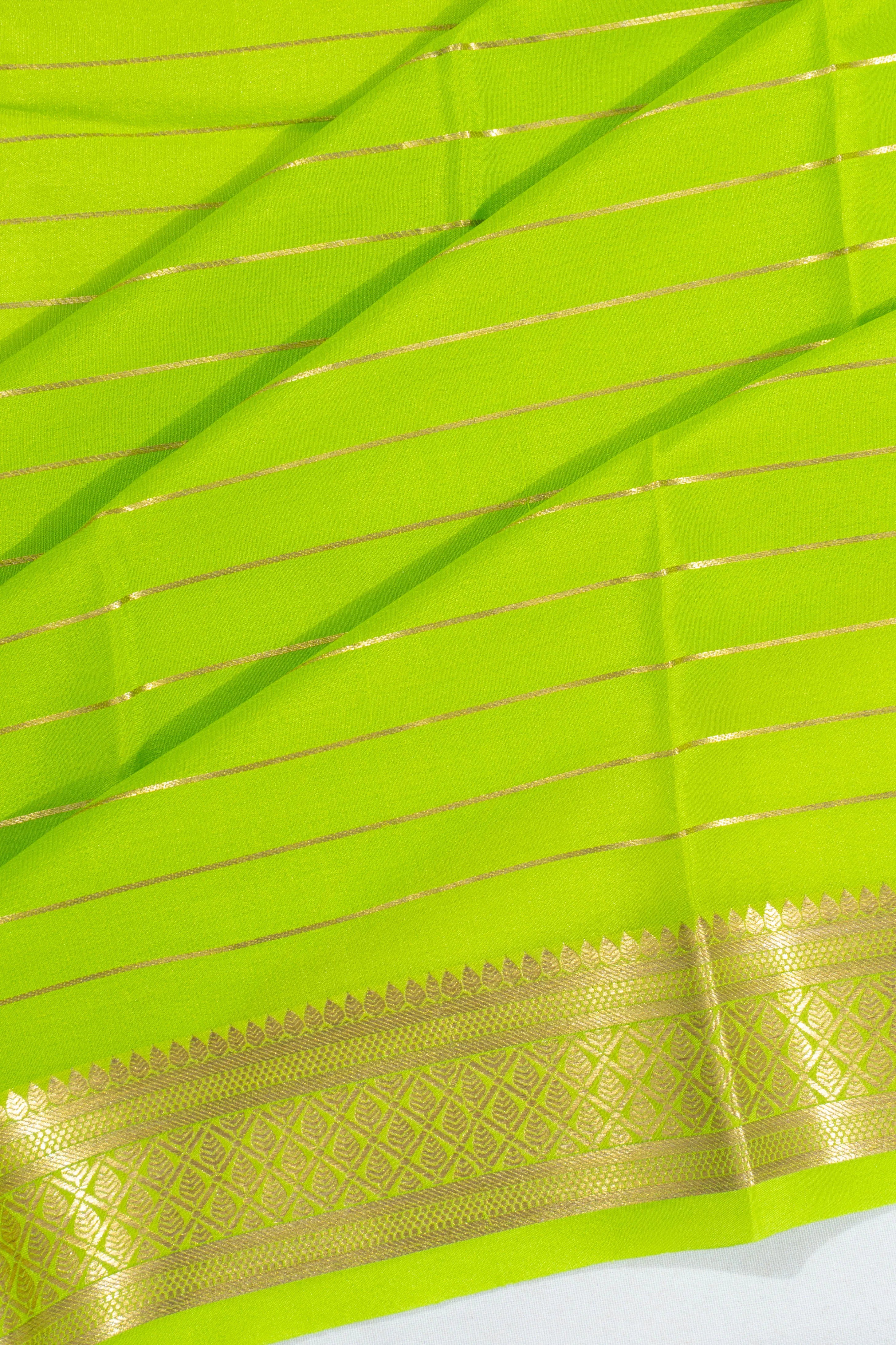 Mysore Silk Horizontal Lines Parrot Green Saree