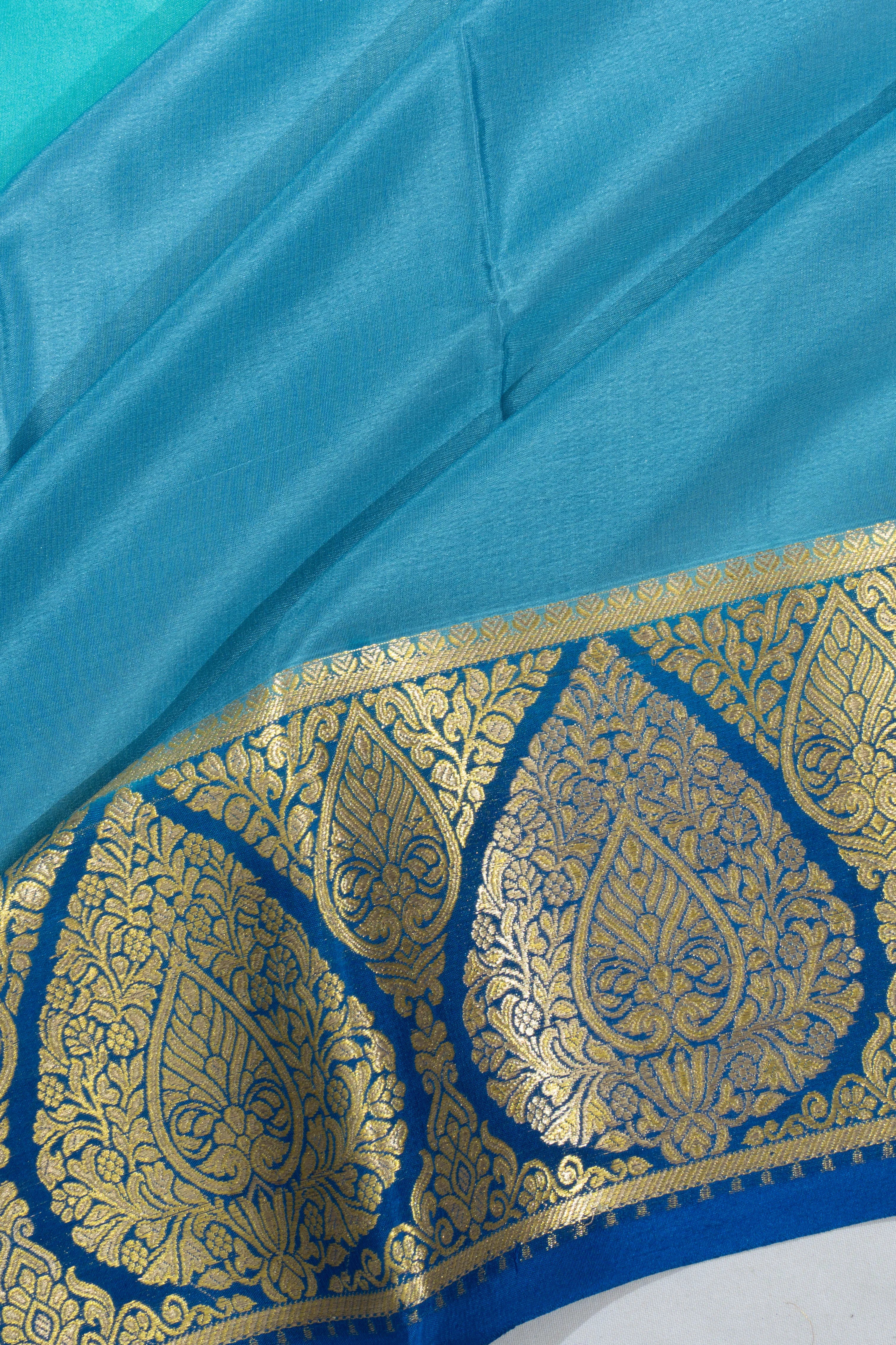 Mysore Silk Plain Dual Toned Blue And Sea Green Saree