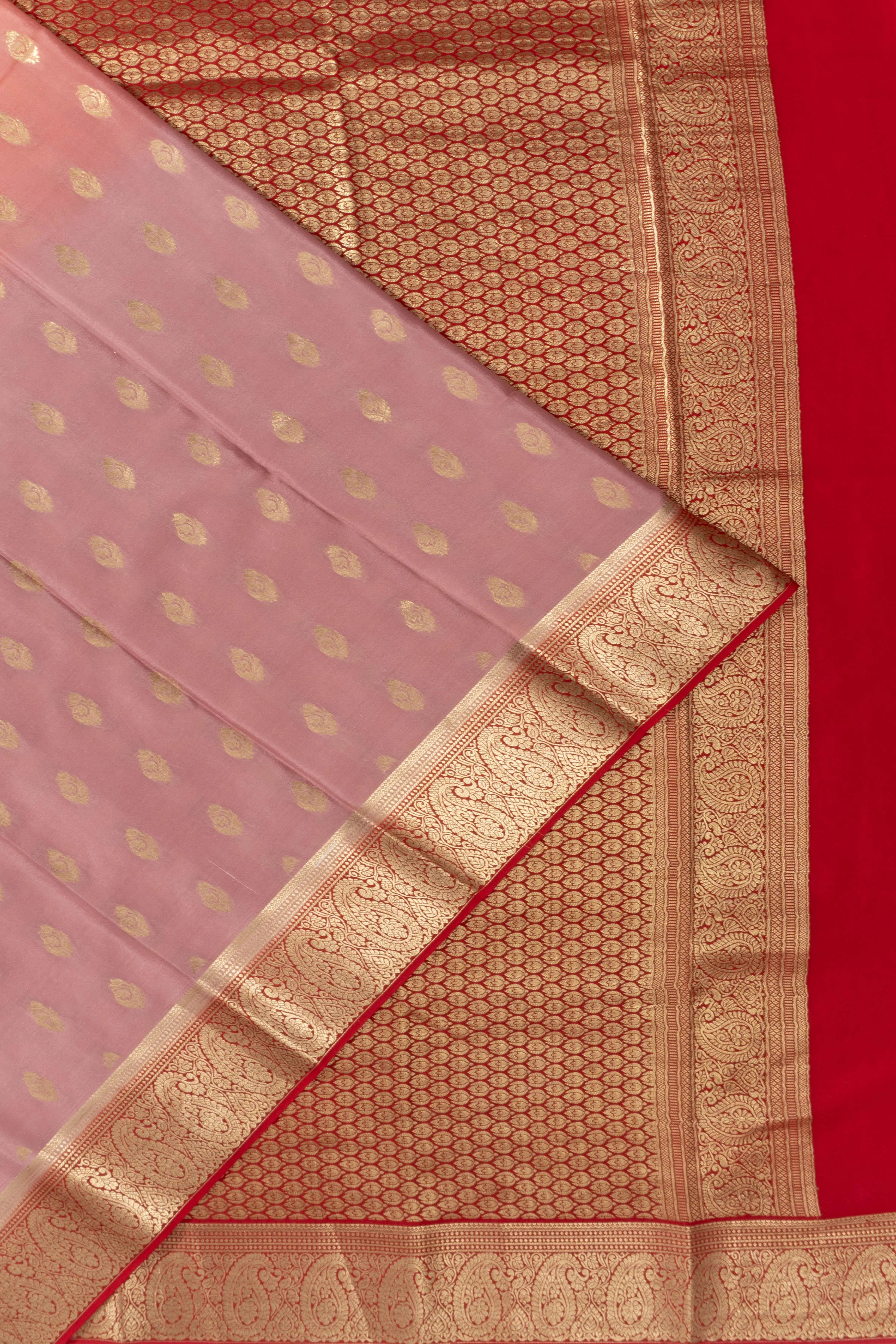 Mysore Silk Butta Dual Tone Pink And Peach Saree
