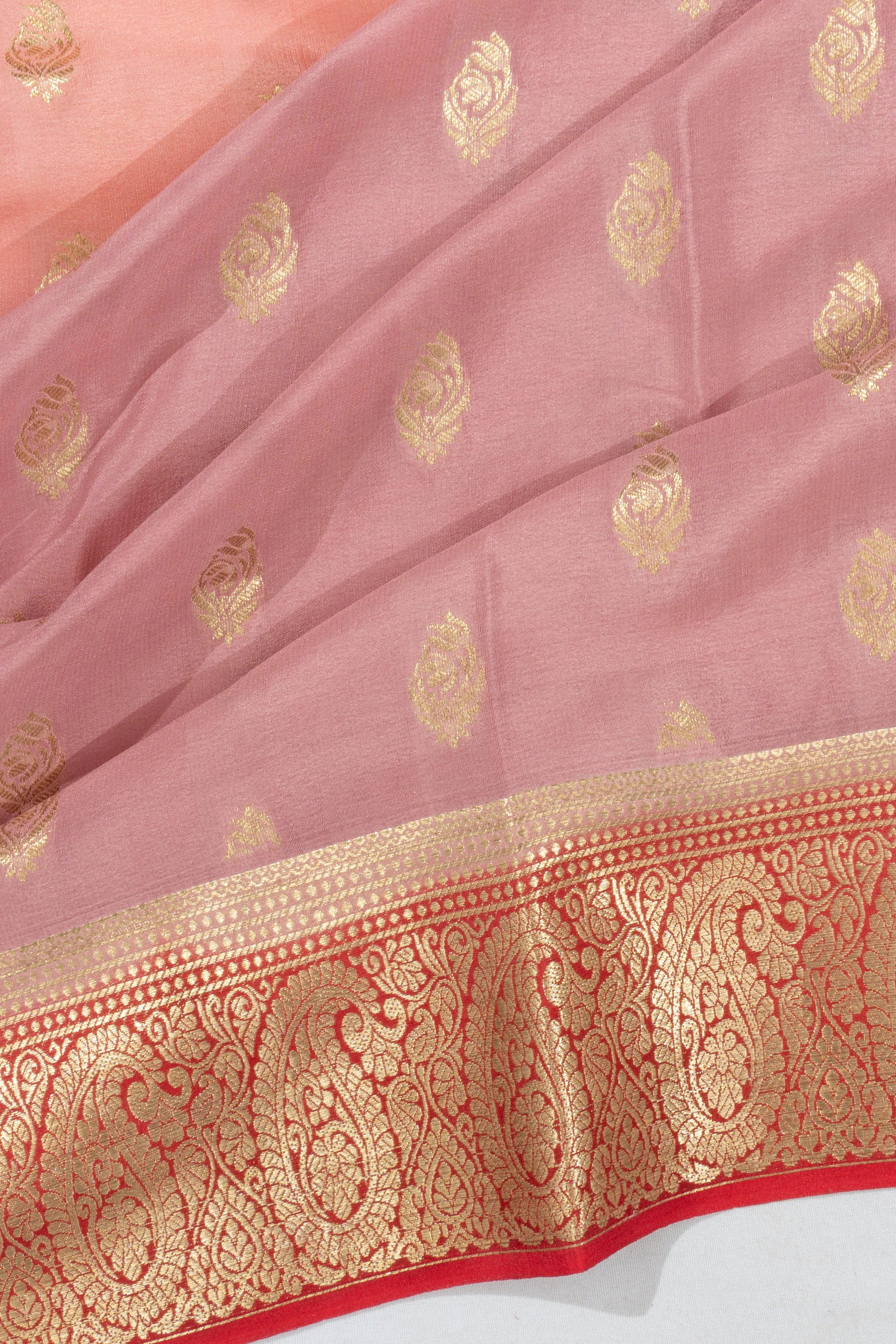 Mysore Silk Butta Dual Tone Pink And Peach Saree