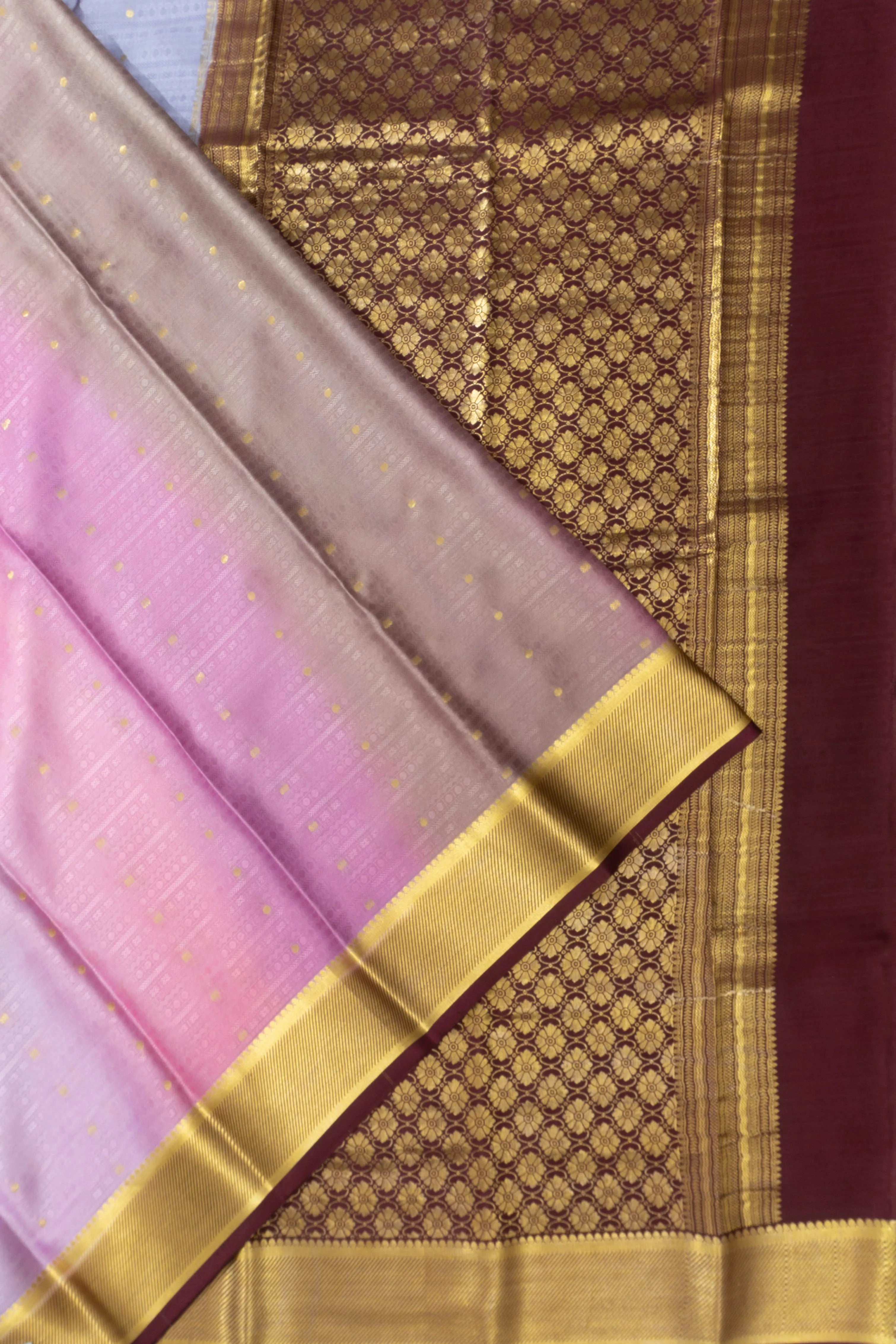 Mysore Silk Jacquard And Butta Pink And Lavender Saree