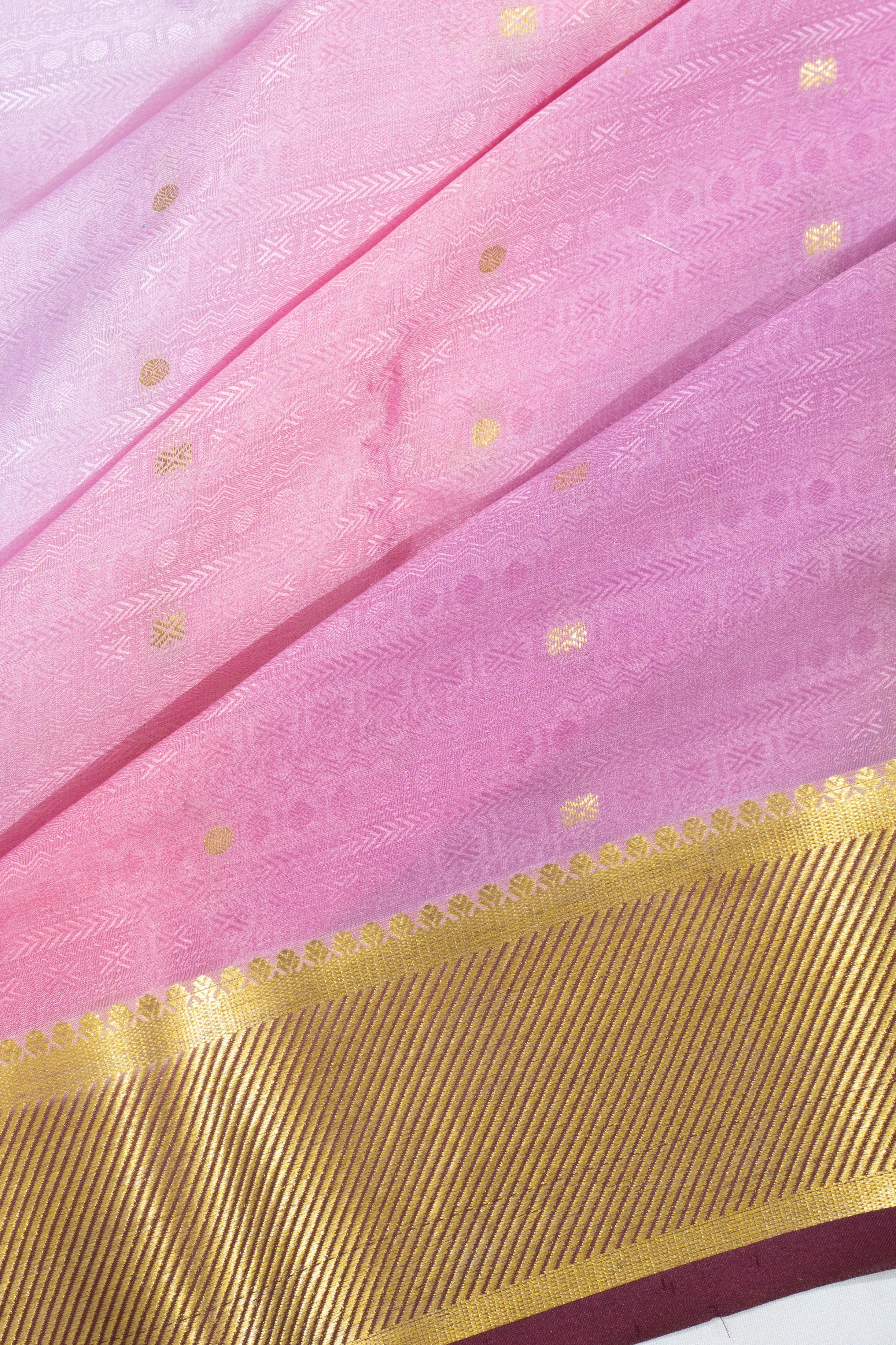 Mysore Silk Jacquard And Butta Pink And Lavender Saree