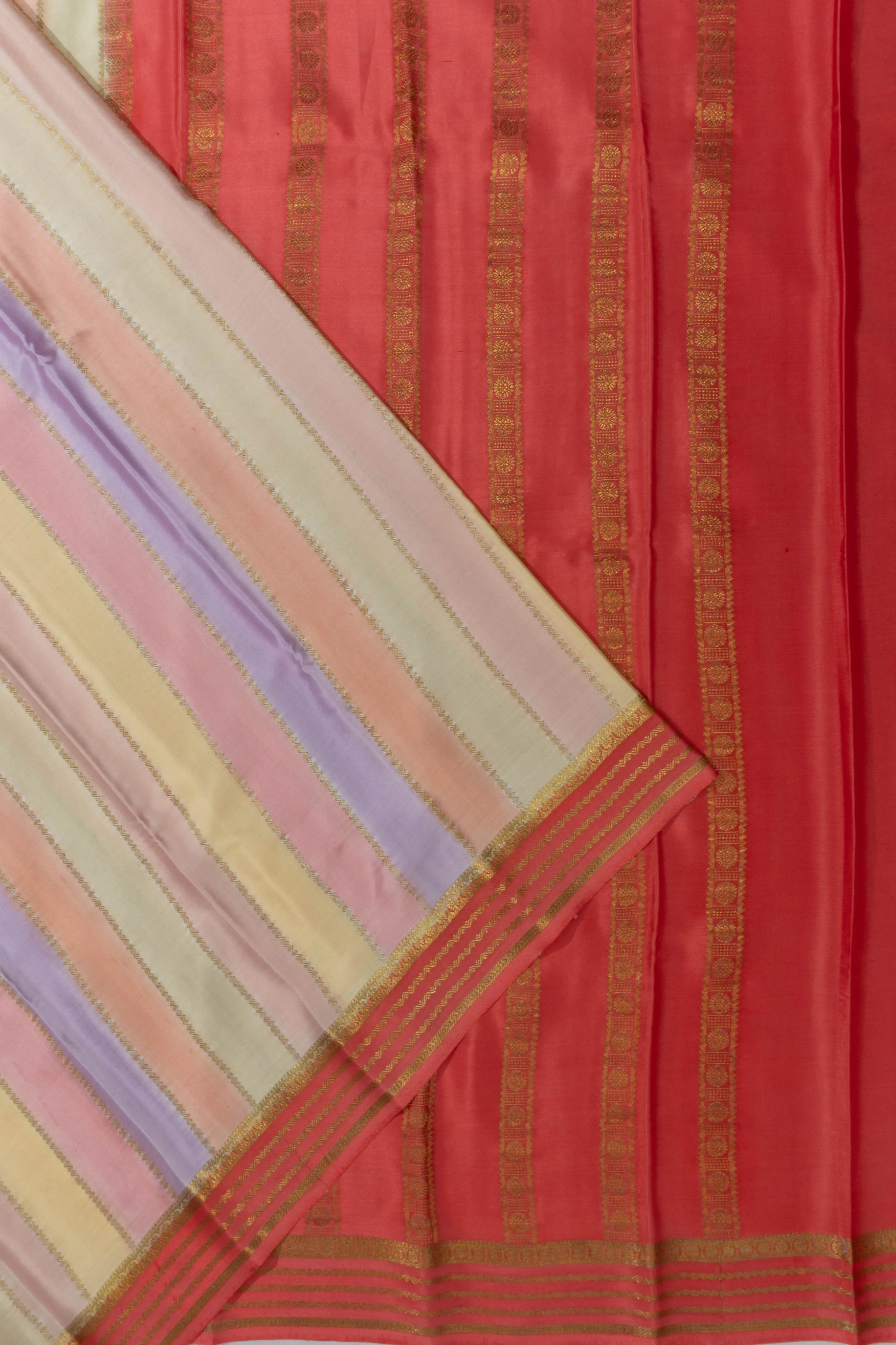 Mysore Silk Vertical Lines Multi Colour Saree