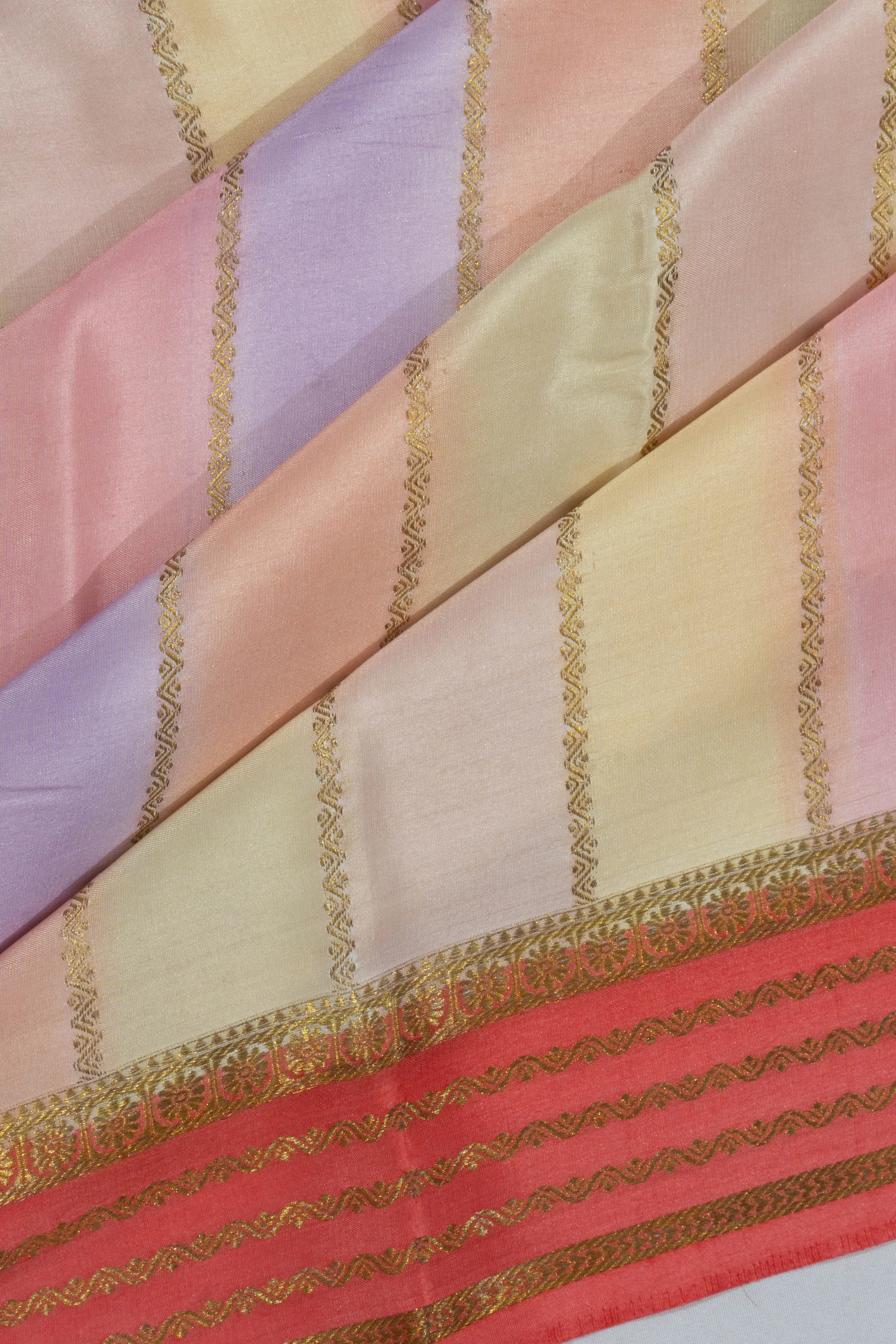 Mysore Silk Vertical Lines Multi Colour Saree
