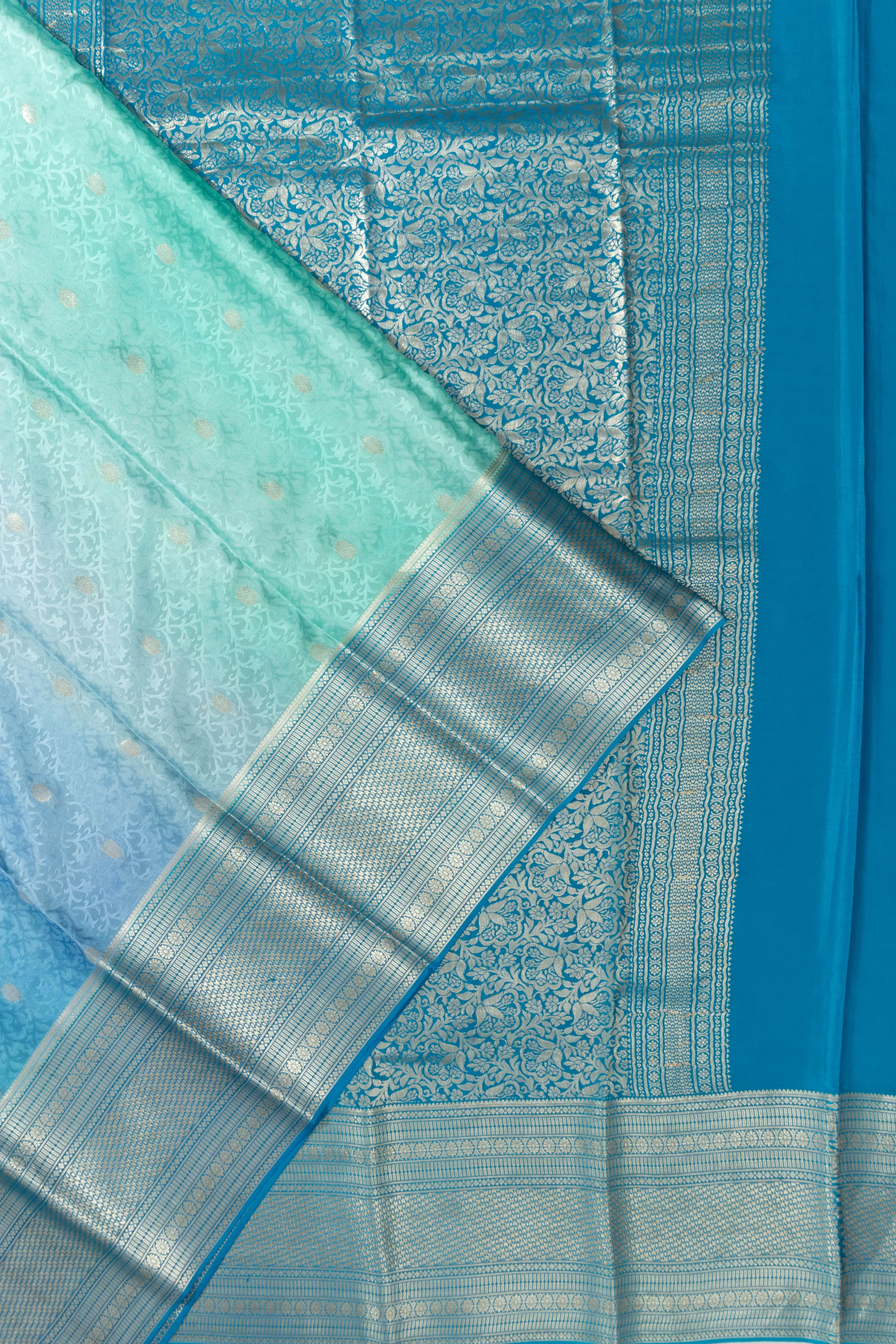 Mysore Silk Jacquard And Butta Dual Shade Blue Saree