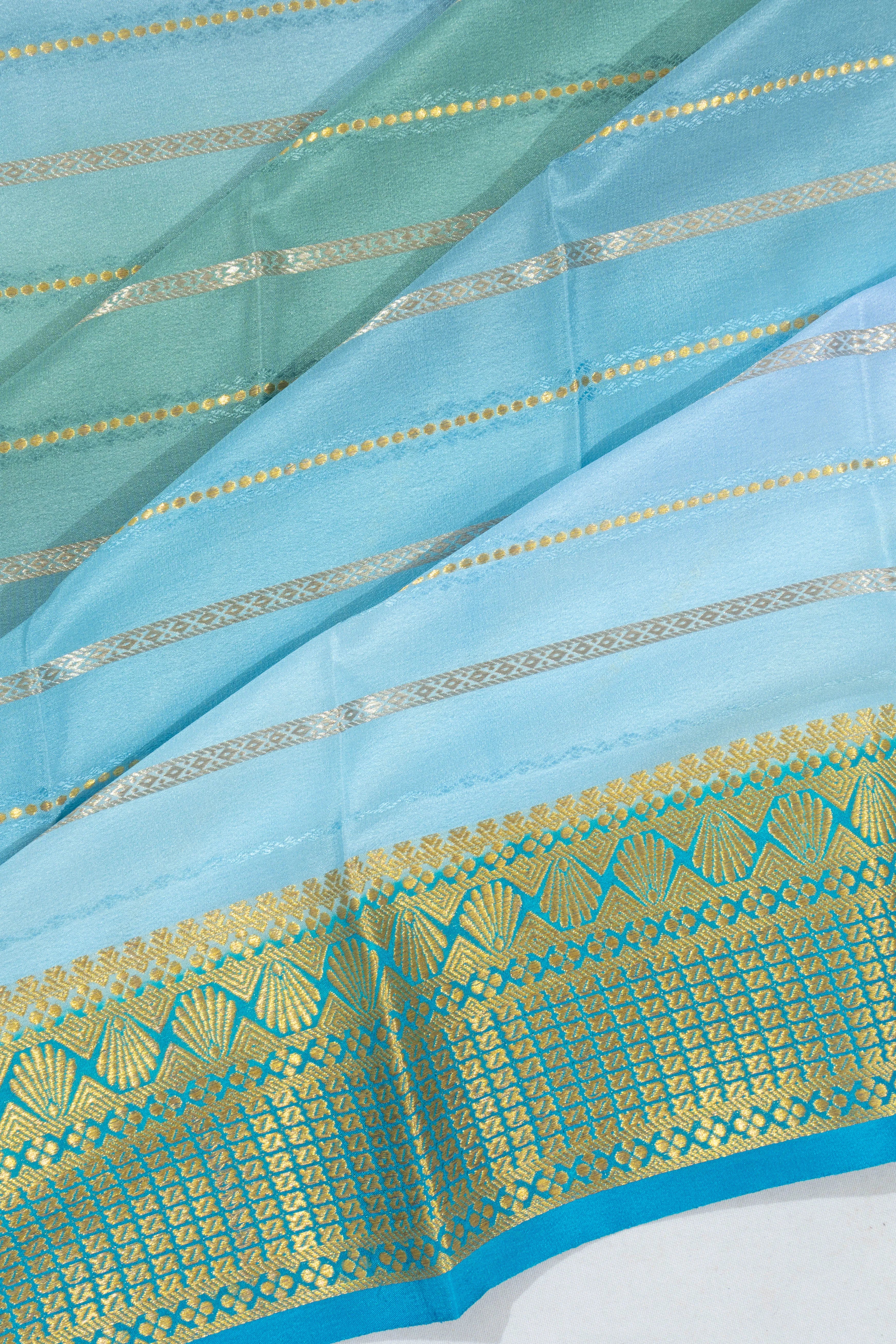Mysore Silk Horizontal Lines Multicolour Blue Saree