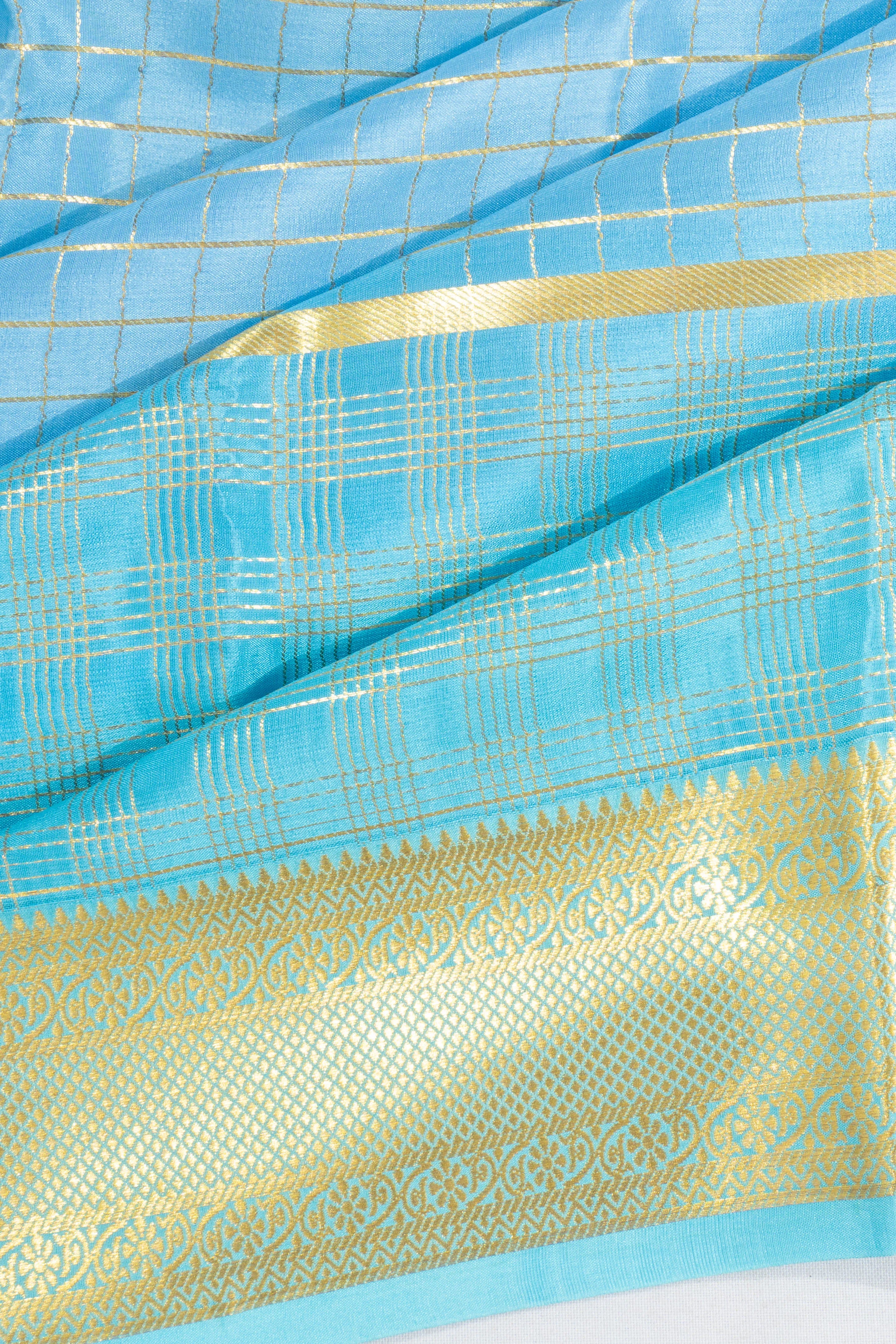Mysore Silk Checks Sky Blue Saree