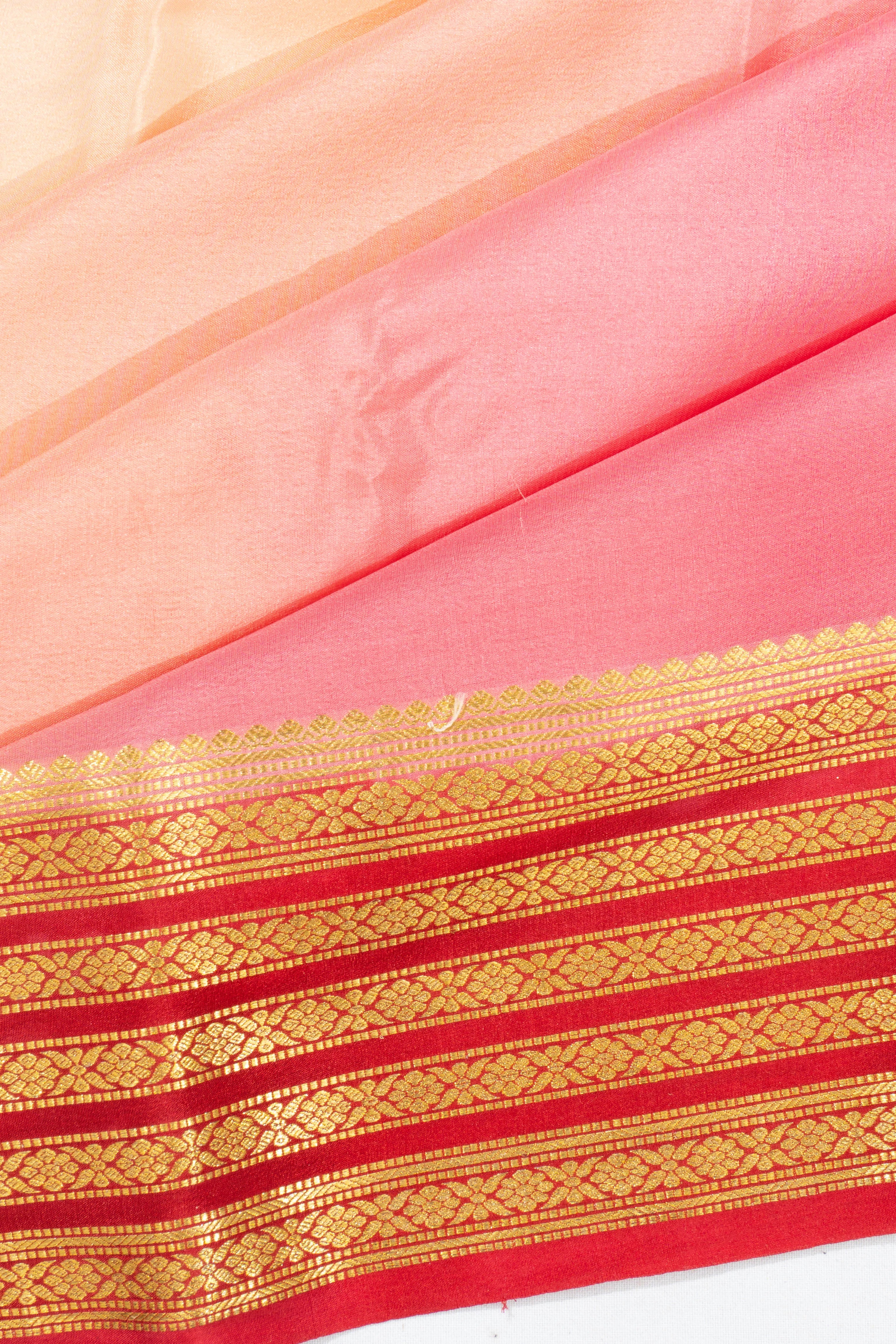 Mysore Silk Plain Peach And Pink Saree
