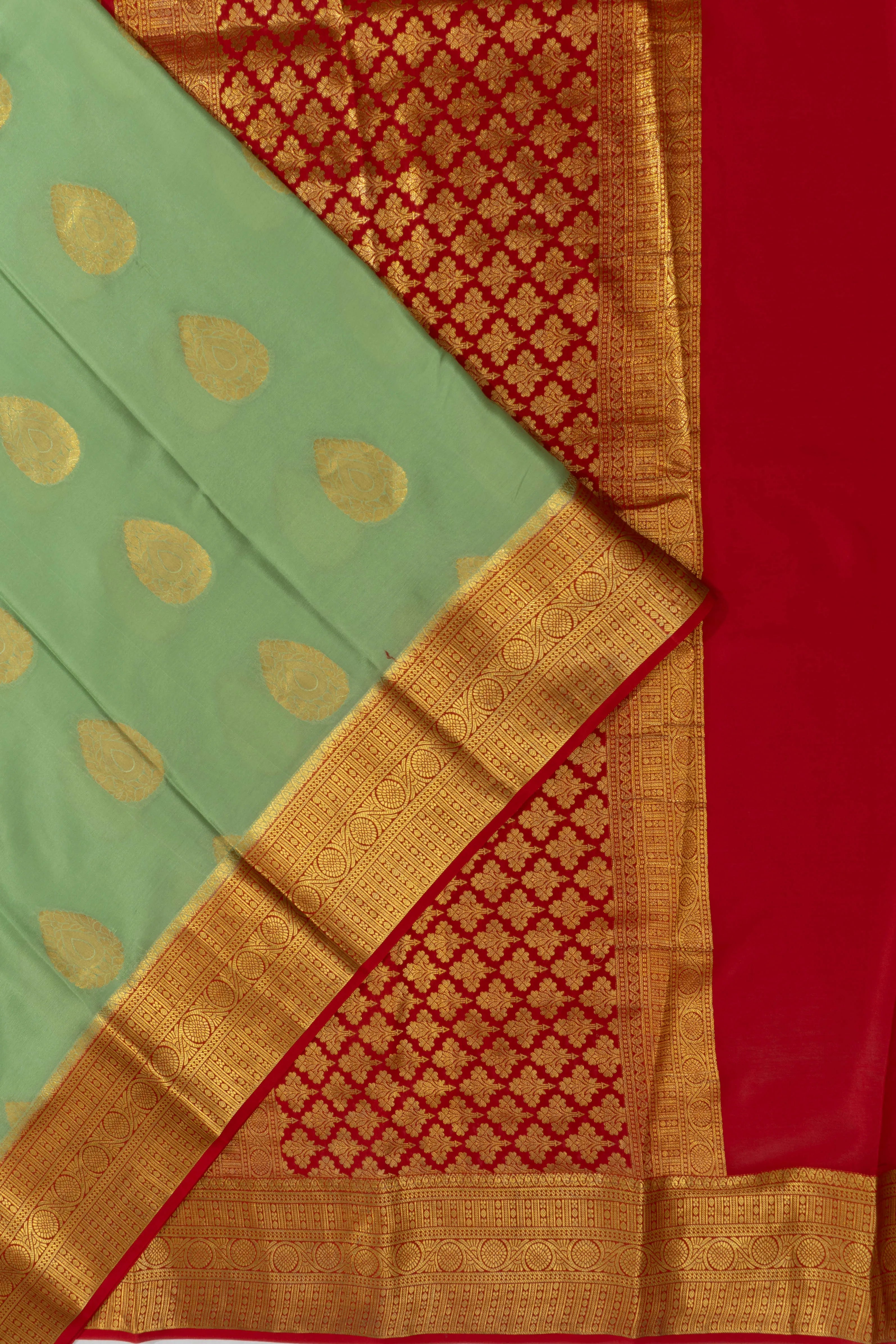 Mysore Silk Butta Pista Green Saree