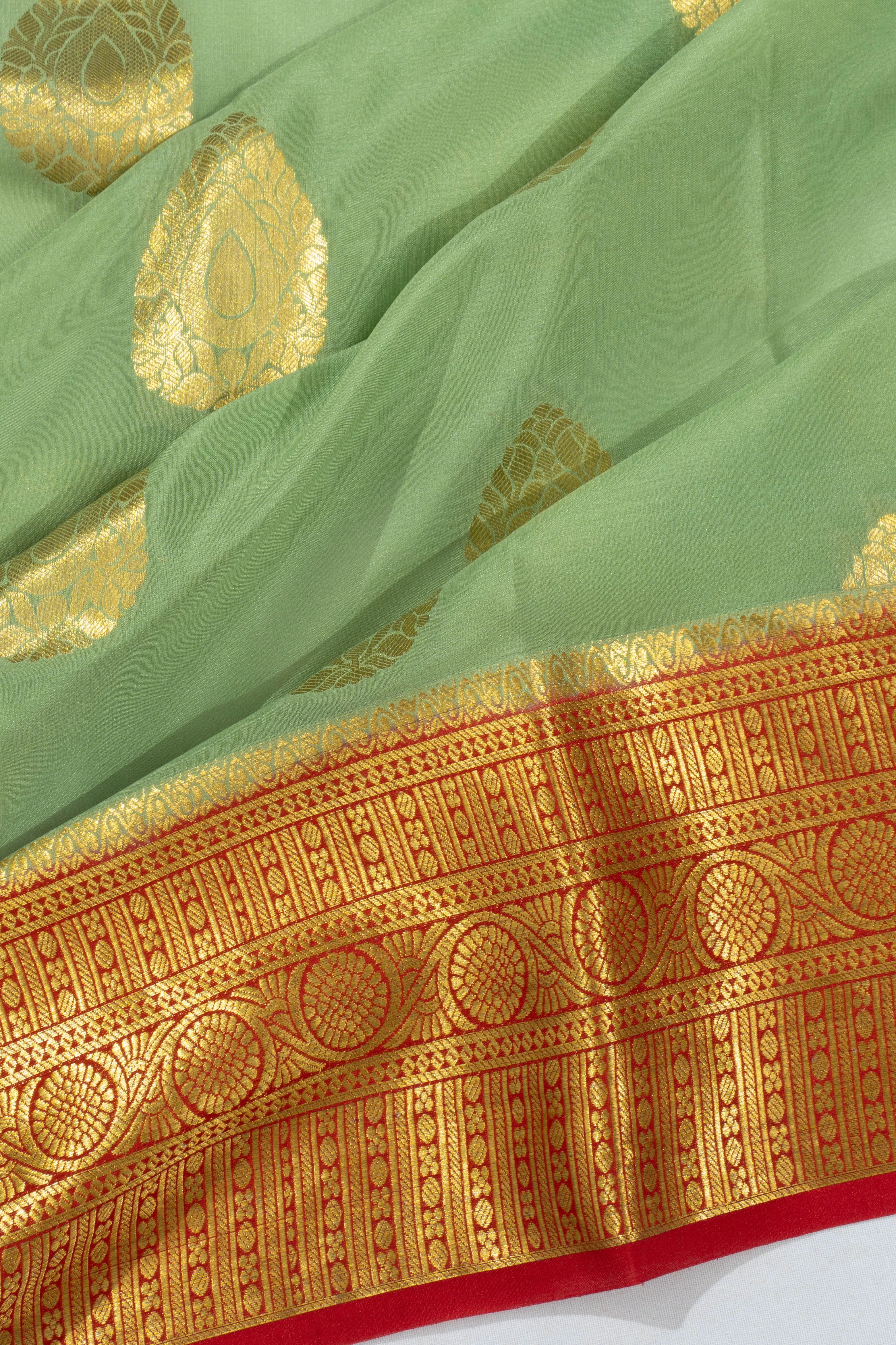 Mysore Silk Butta Pista Green Saree